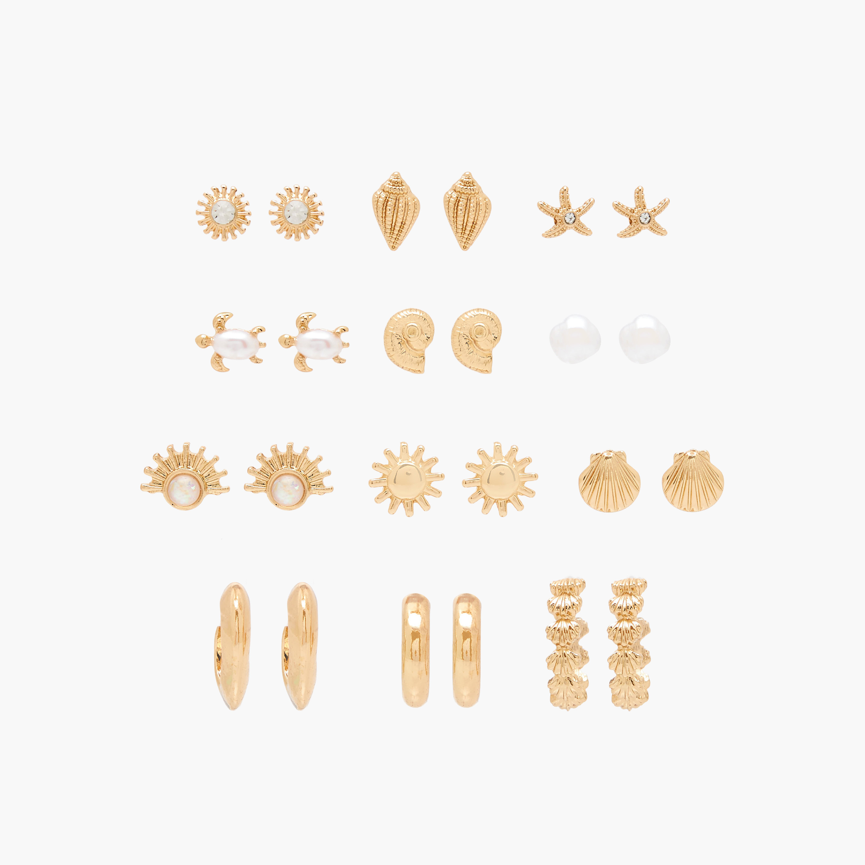 Pack of 12 Gold Tone Embellished Earrings with Pushback Closure-women-watchesandjewellery-jewellery-earrings-image-1