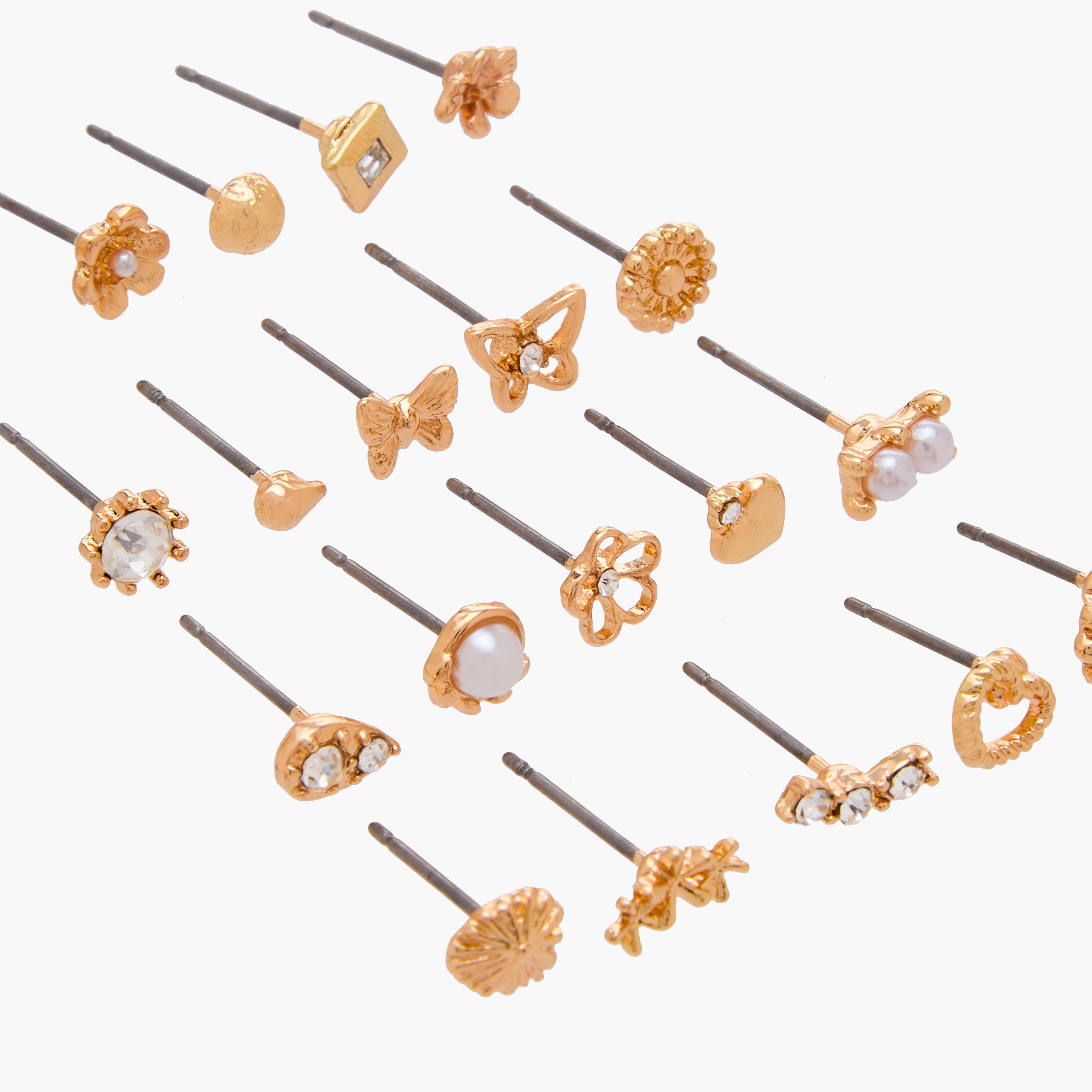 Pack of 20 Gold Tone Assorted Stud Earrings with Pushback Closure-women-watchesandjewellery-jewellery-earrings-image-4