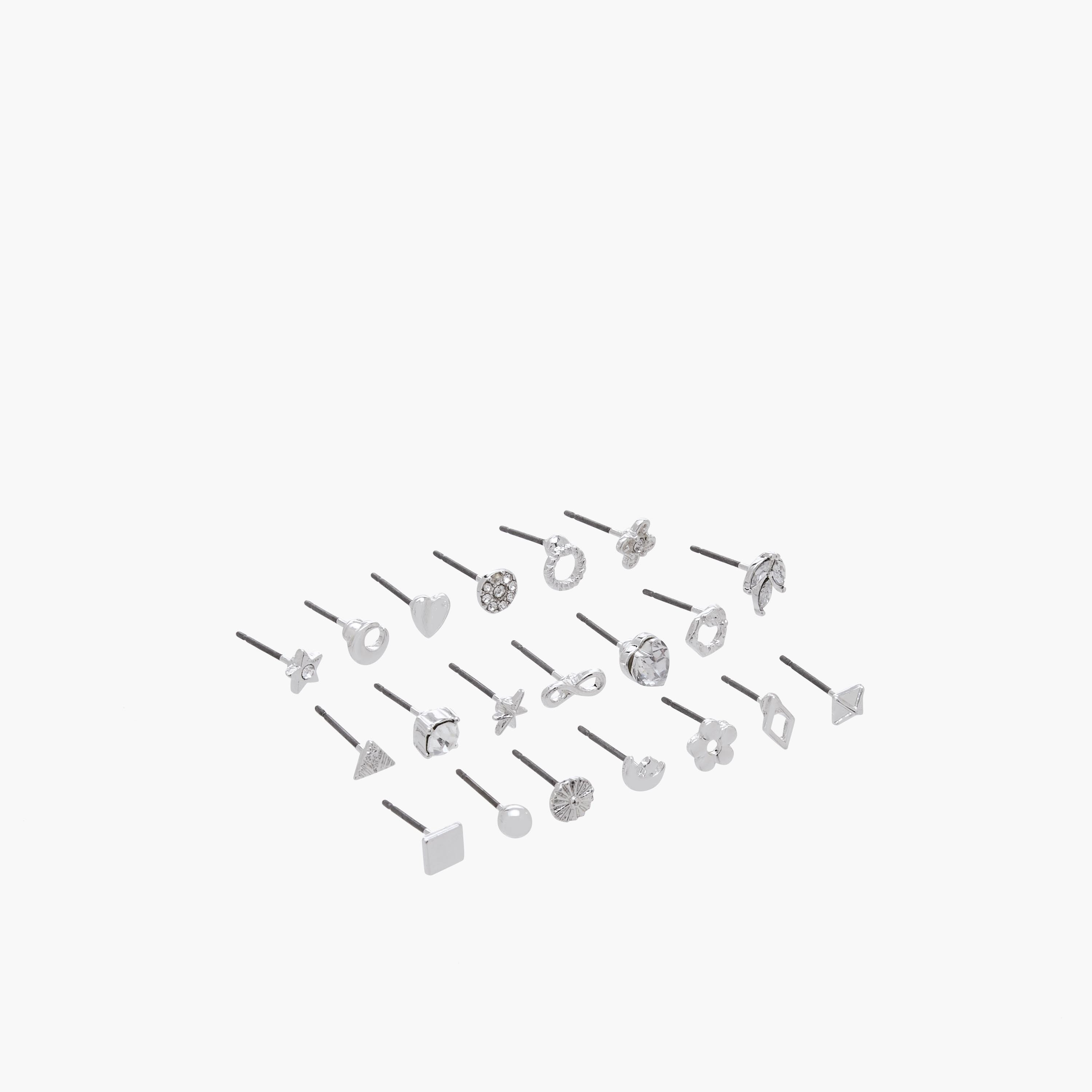 Pack of 20 Silver Tone Assorted Stud Earrings with Pushback Closure-women-watchesandjewellery-jewellery-earrings-image-3