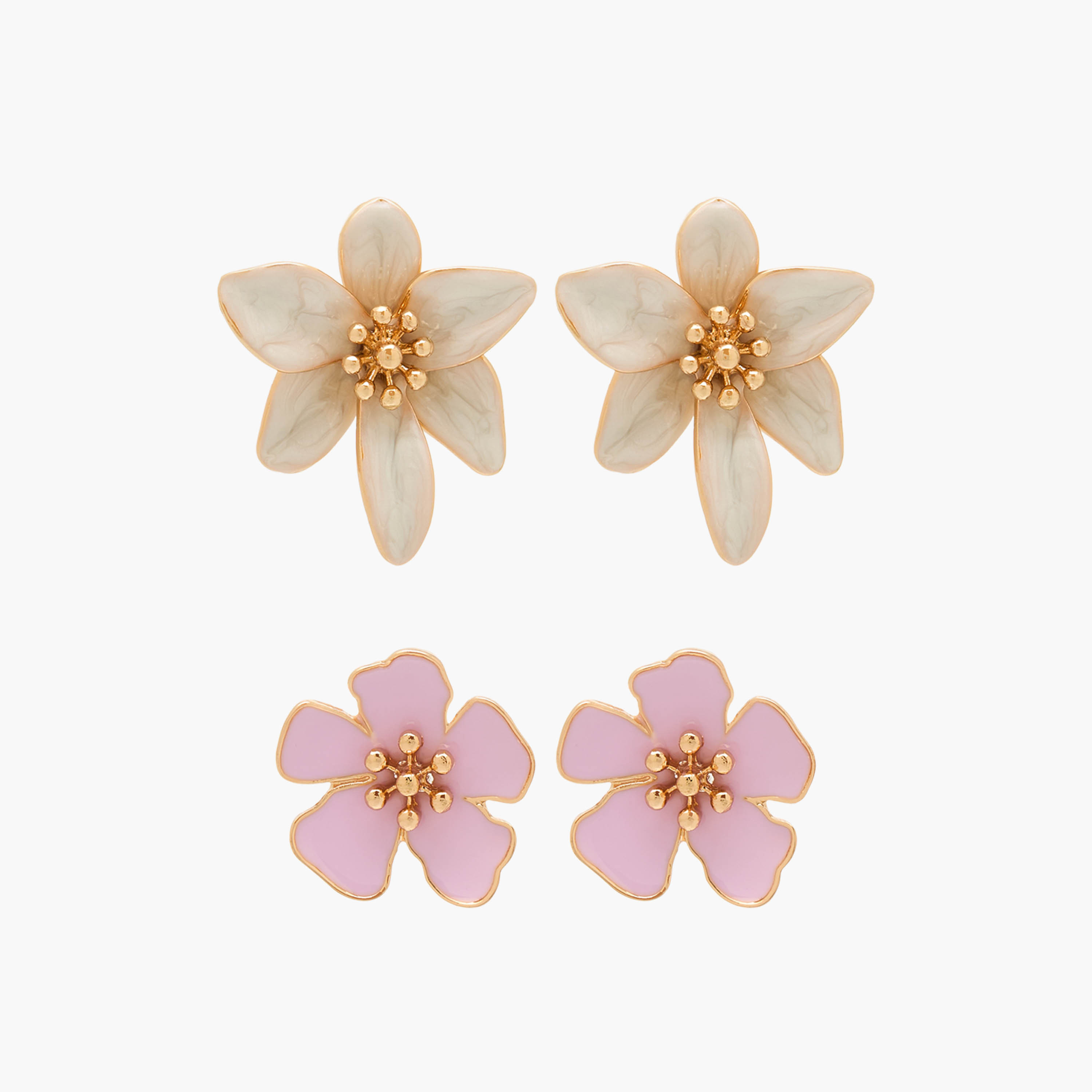 Pack of 2 Enamel Floral Embellished Stud Earrings with Pushback Closure-women-watchesandjewellery-jewellery-earrings-image-1