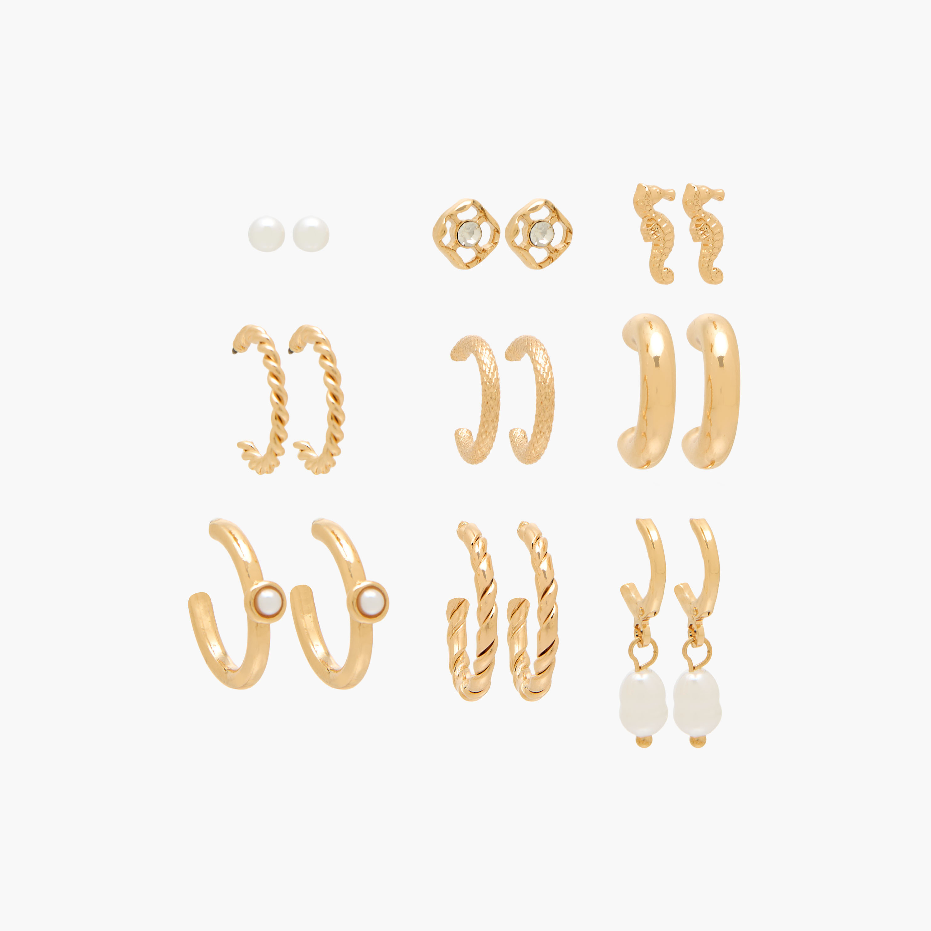 Pack of 9 Gold Tone Assorted Earrings-women-watchesandjewellery-jewellery-earrings-image-1