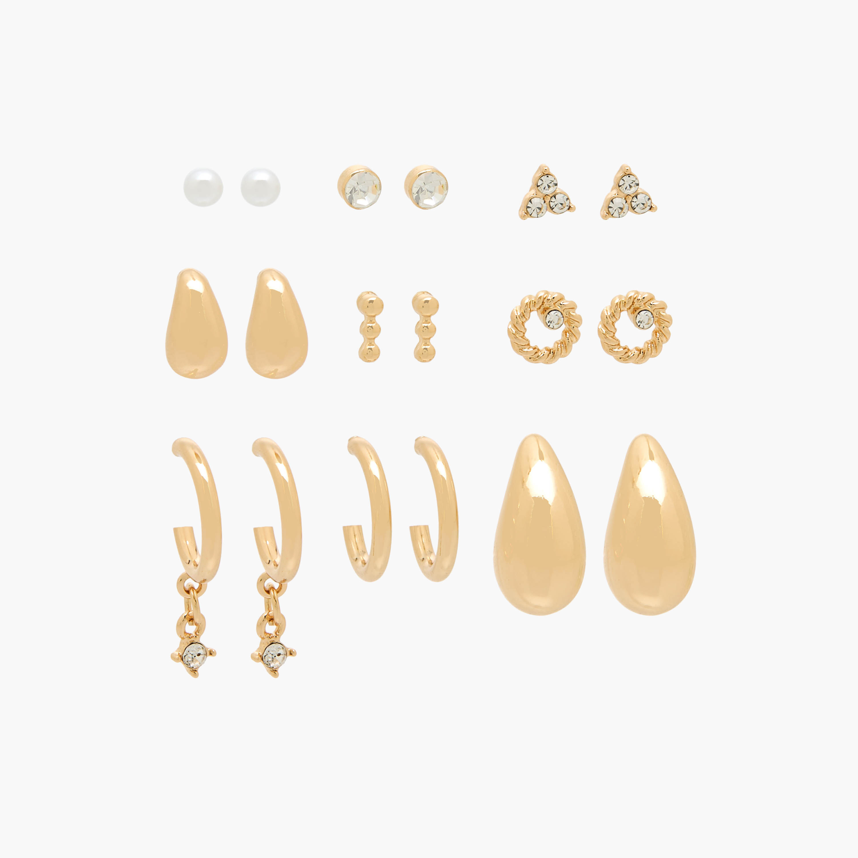 Pack of 9 Gold Tone Assorted Earrings with Pushback Closure-women-watchesandjewellery-jewellery-earrings-image-1