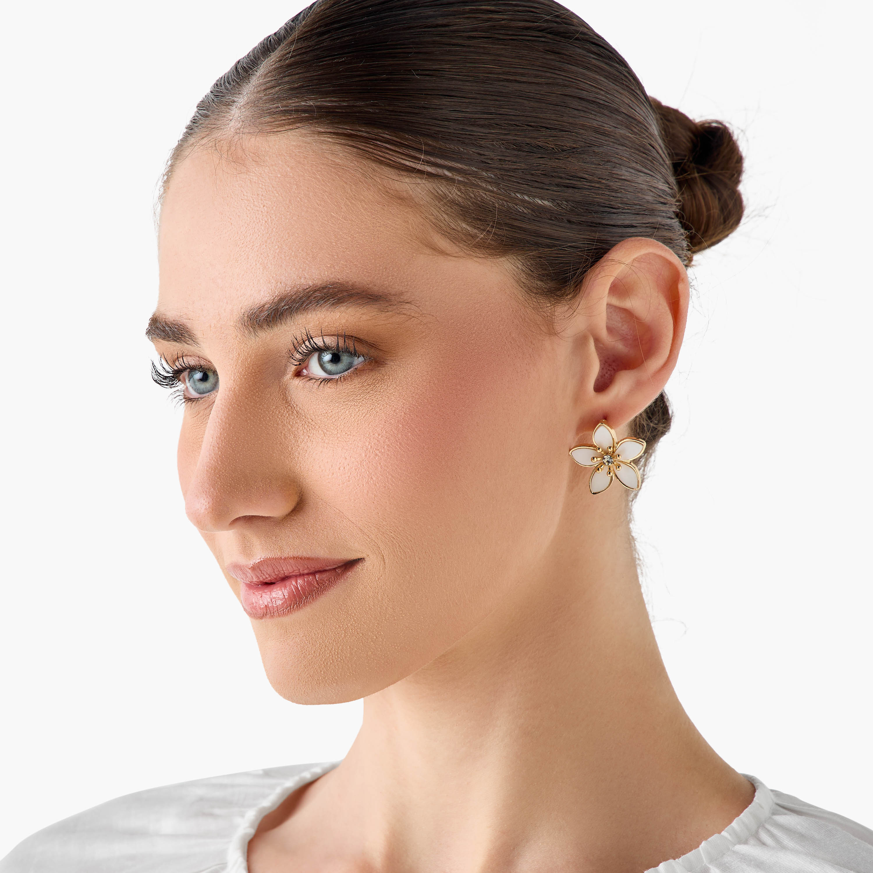 Pack of 3 Metallic Floral Stud Earrings with Pushback Closure-women-watchesandjewellery-jewellery-earrings-image-2
