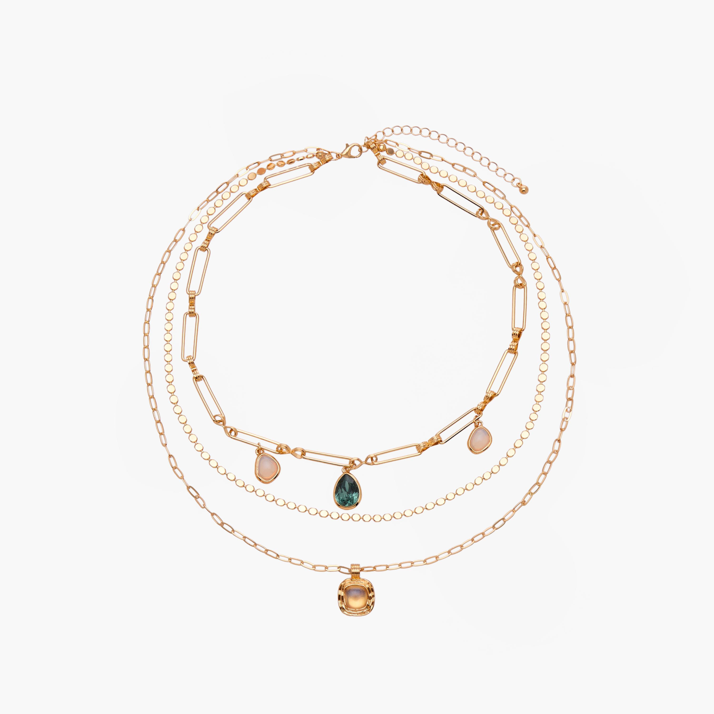 Gold Tone Embellished Layered Charm Necklace-women-watchesandjewellery-jewellery-necklacesandpendants-image-1