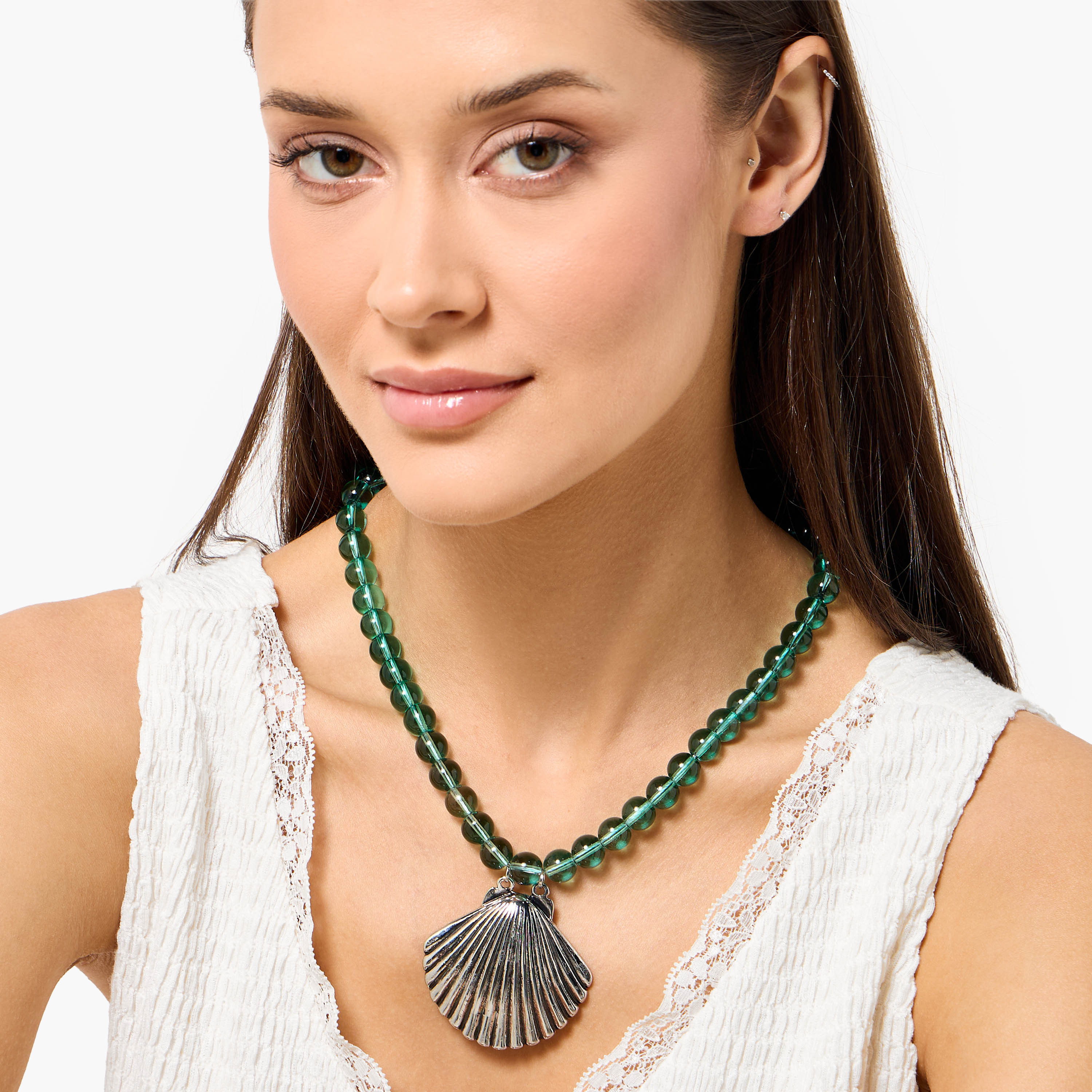عقد خرز بدلاية صدفة فضية اللون-women-watchesandjewellery-jewellery-necklacesandpendants-image-2