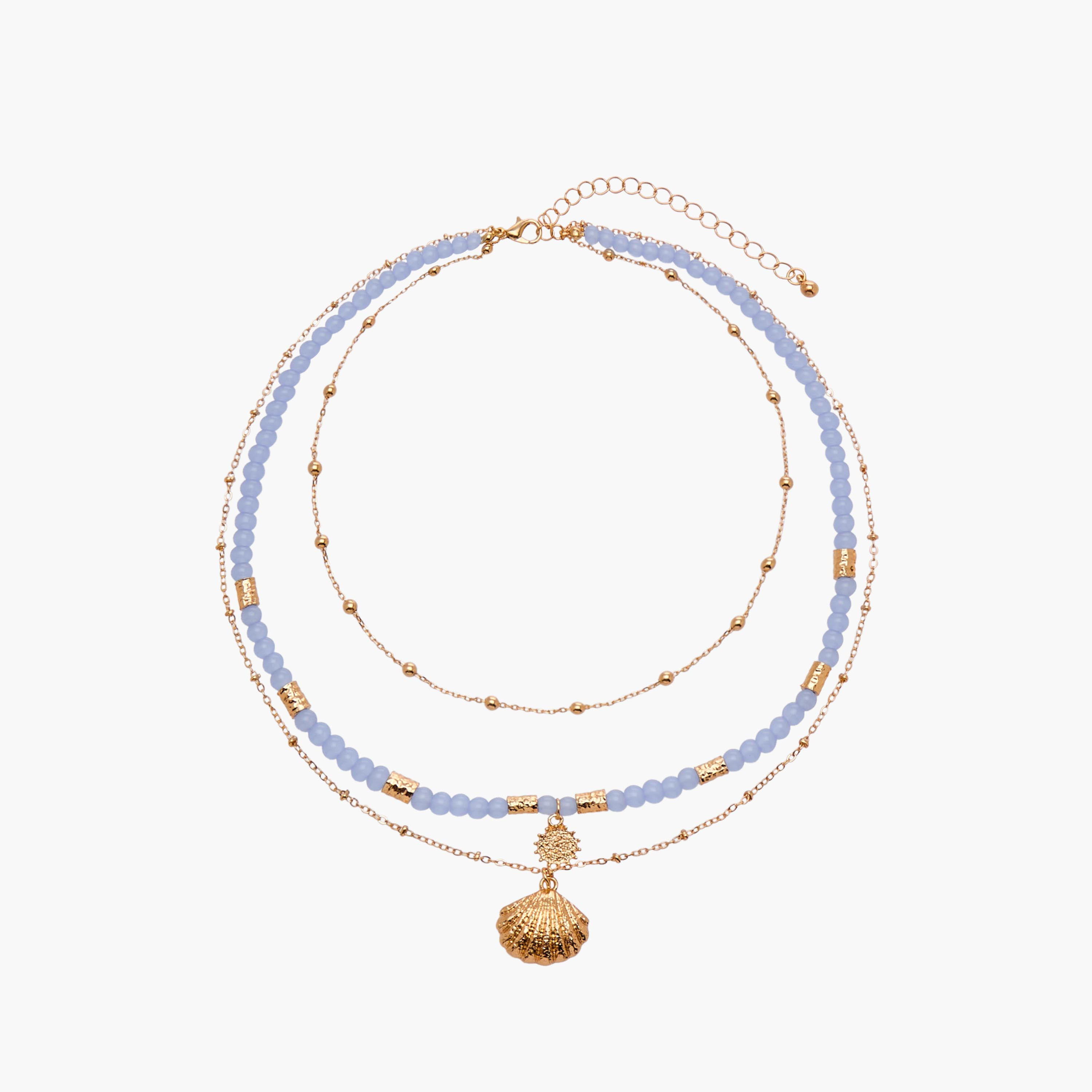 Gold Tone Layered Beaded Shell Pendant Necklace-women-watchesandjewellery-jewellery-necklacesandpendants-image-1