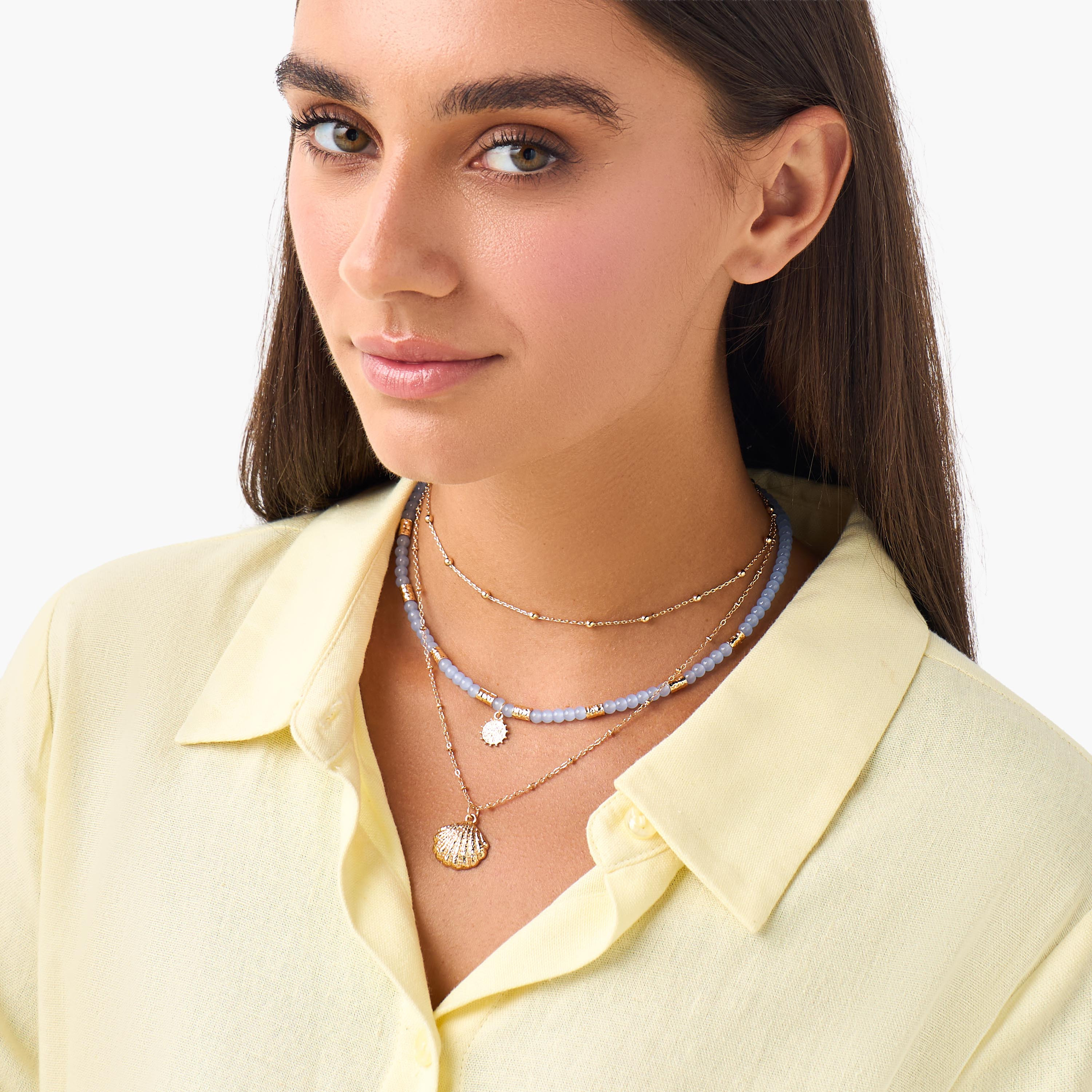 Gold Tone Layered Beaded Shell Pendant Necklace-women-watchesandjewellery-jewellery-necklacesandpendants-image-2