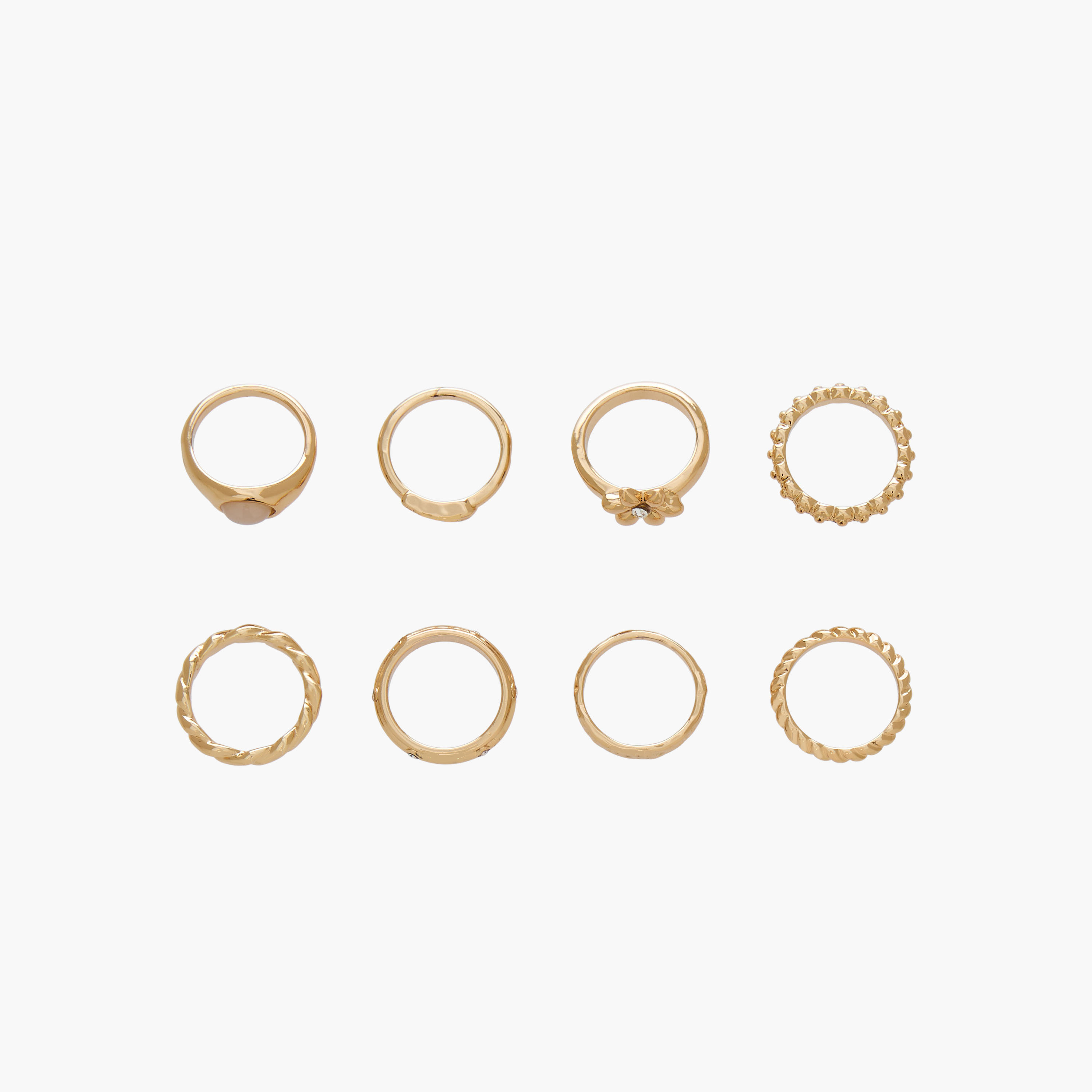 Pack of 8 Gold Tone Textured Ring-women-watchesandjewellery-jewellery-rings-image-1