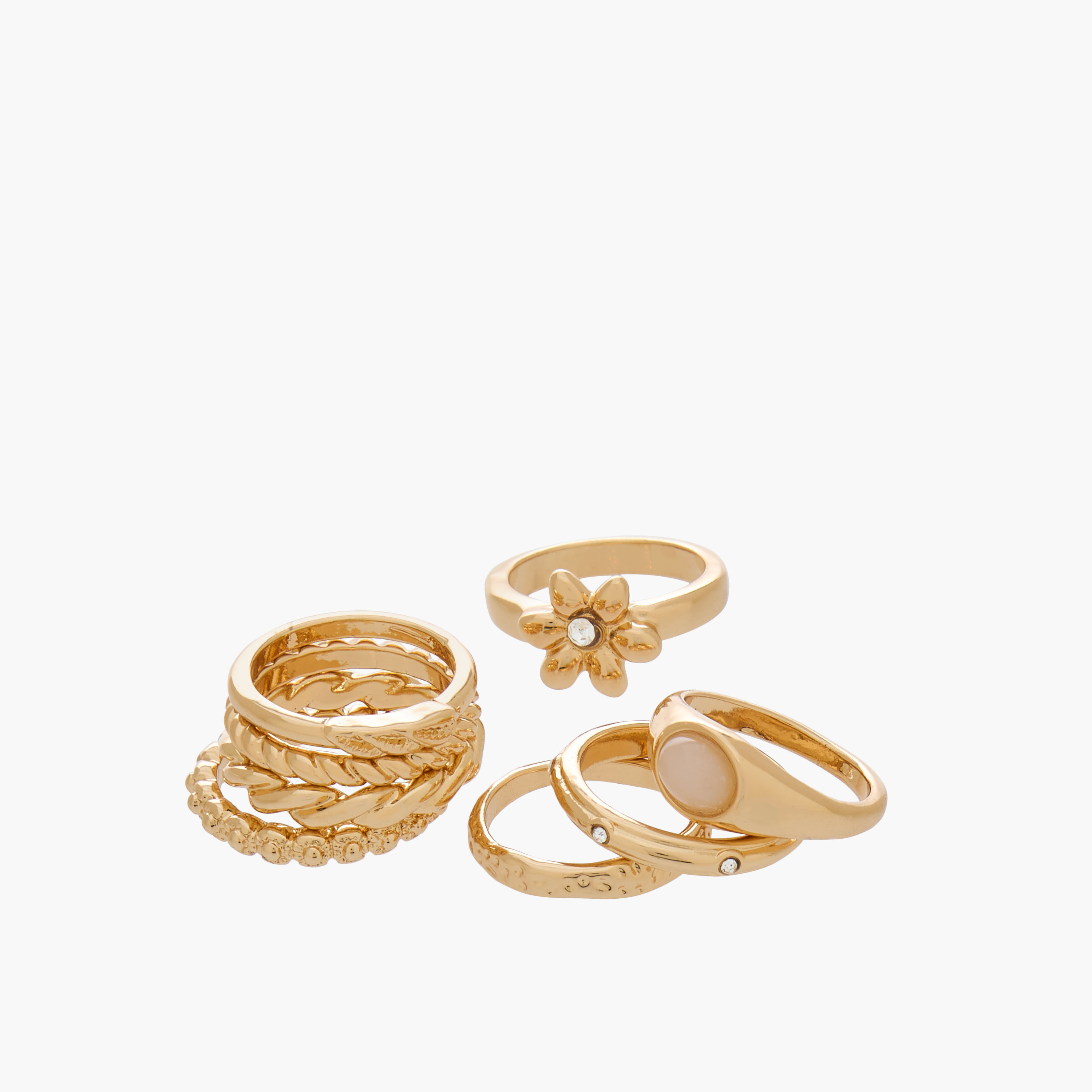 Pack of 8 Gold Tone Textured Ring-women-watchesandjewellery-jewellery-rings-image-3