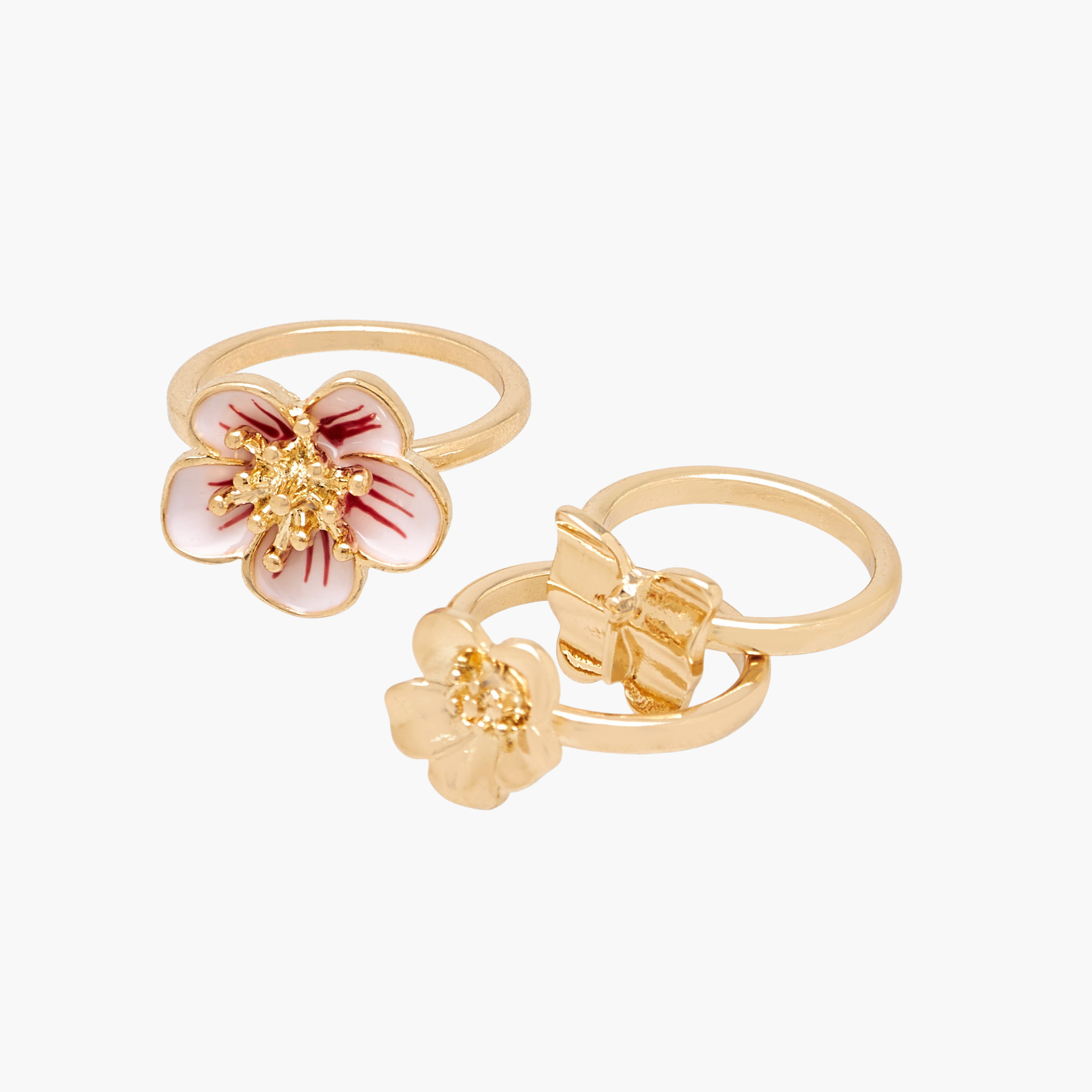 Set of 5 - Stackable Gold Tone Ring with Floral Design-women-watchesandjewellery-jewellery-rings-image-3