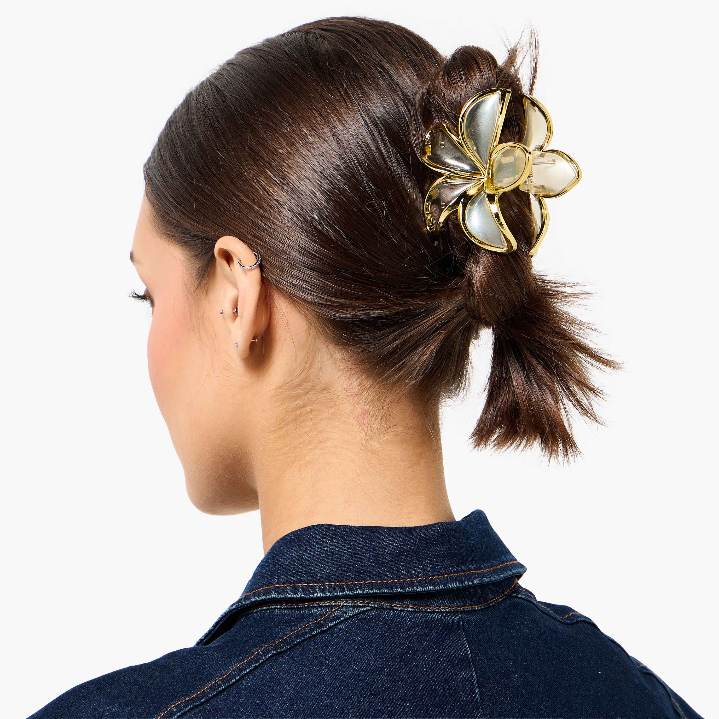Pack of 2 Floral Hair Clamp with Metallic Trim-women-hairaccessories-clamps-image-3