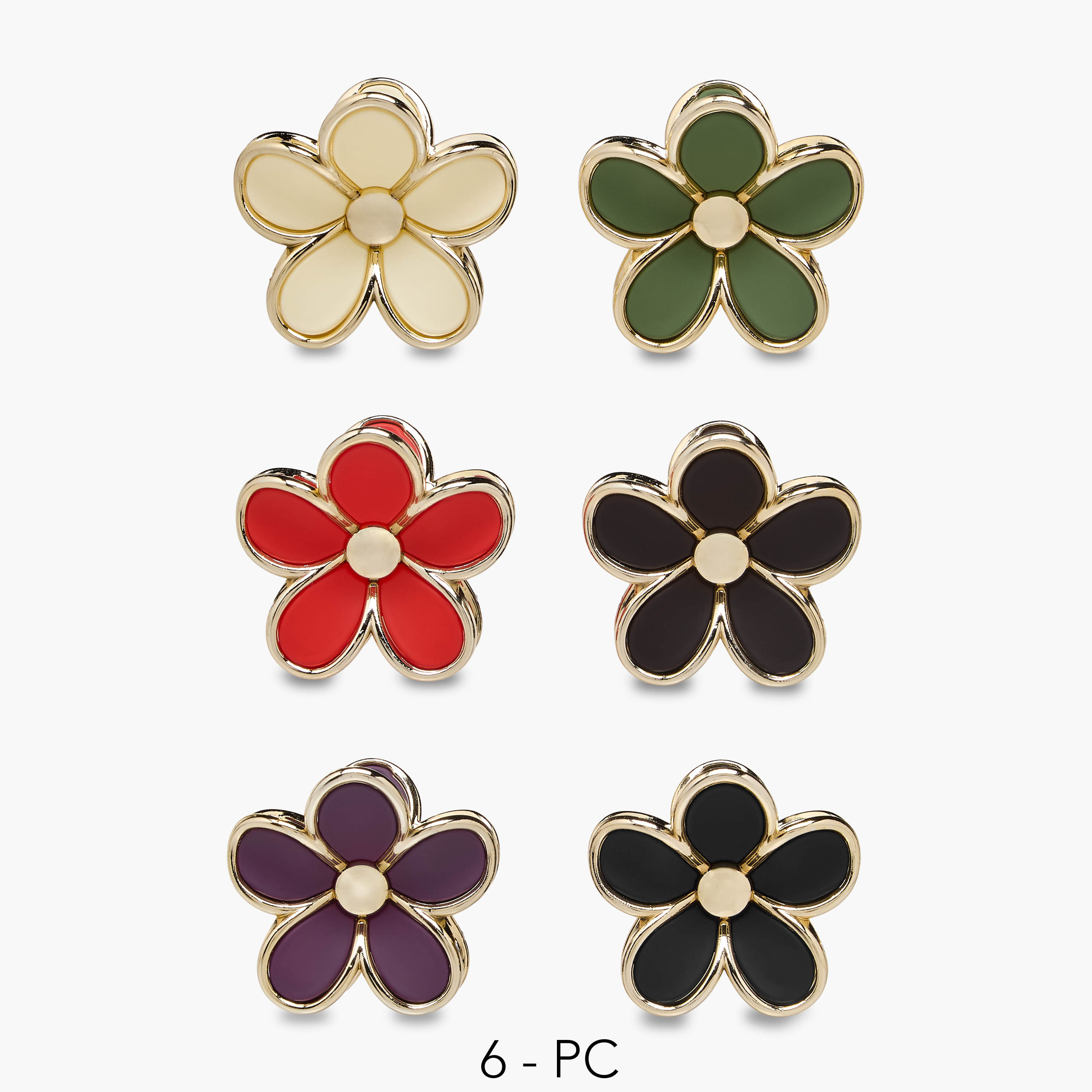 Pack of 6 Floral Hair Clamp with Metallic Trim-women-hairaccessories-clamps-image-1