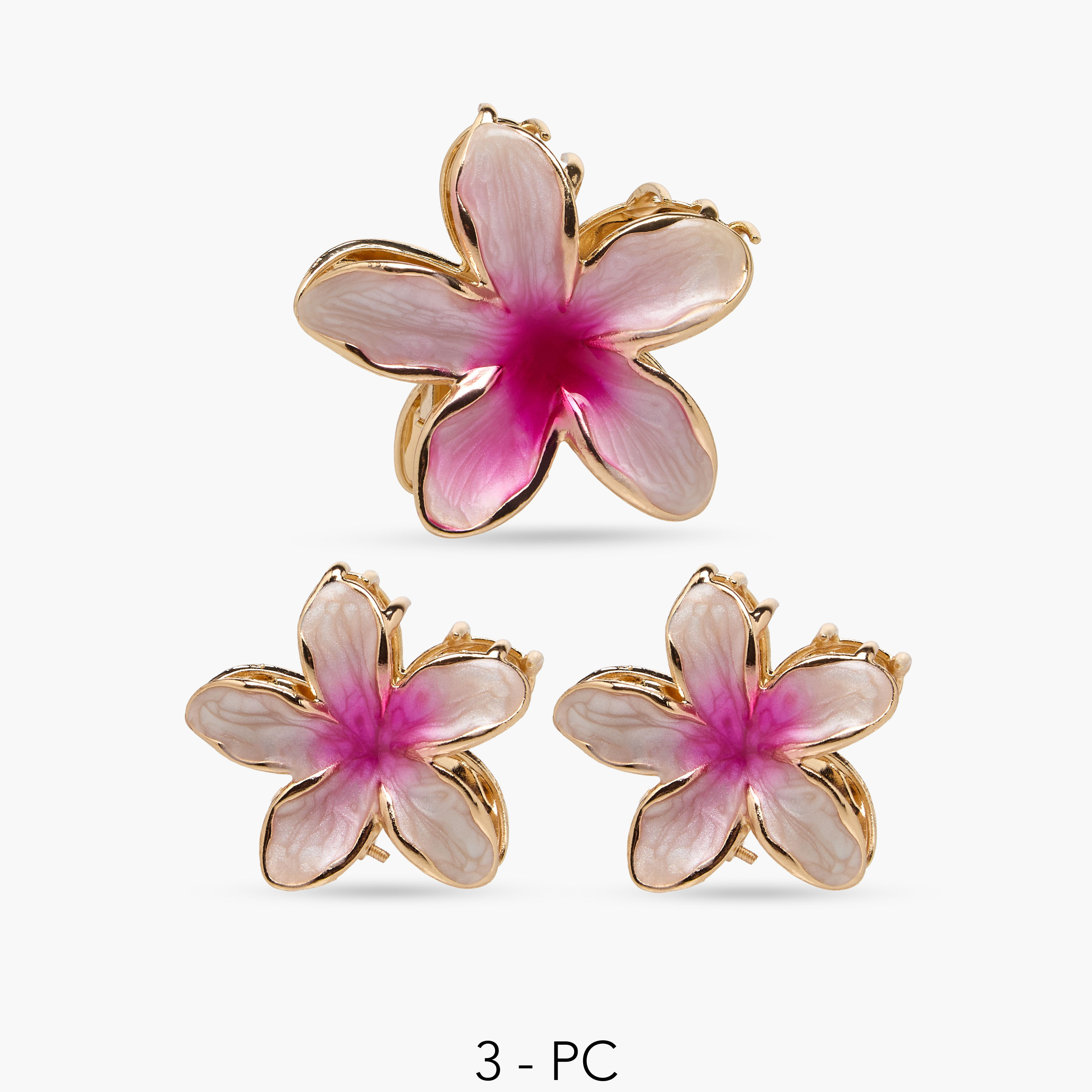طقم مشابك شعر زهرية 3 قطع بطلاء مينا-women-hairaccessories-clamps-image-1