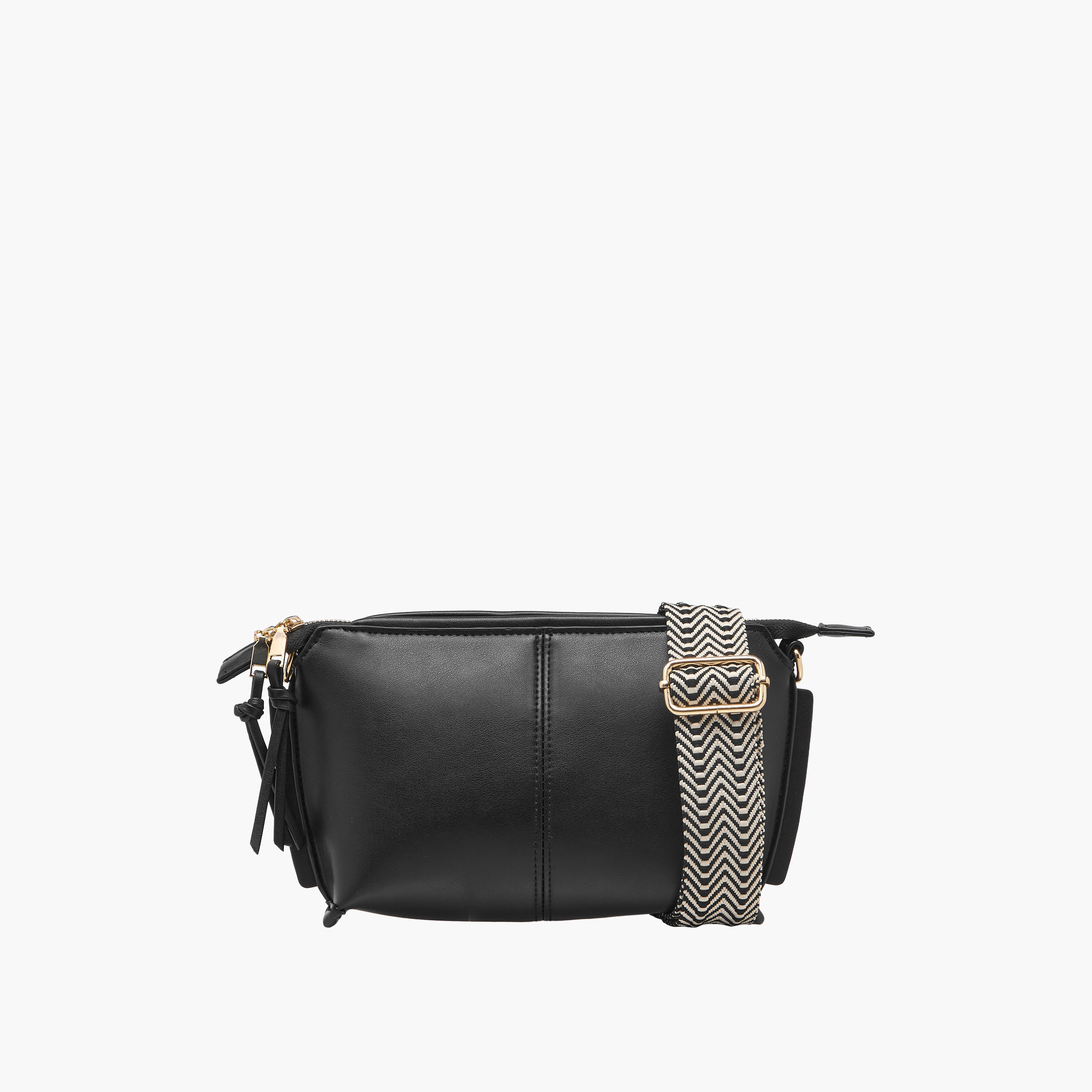 Textured Crossbody Bag with Printed Strap-women-bagsandwallets-handbags-image-1