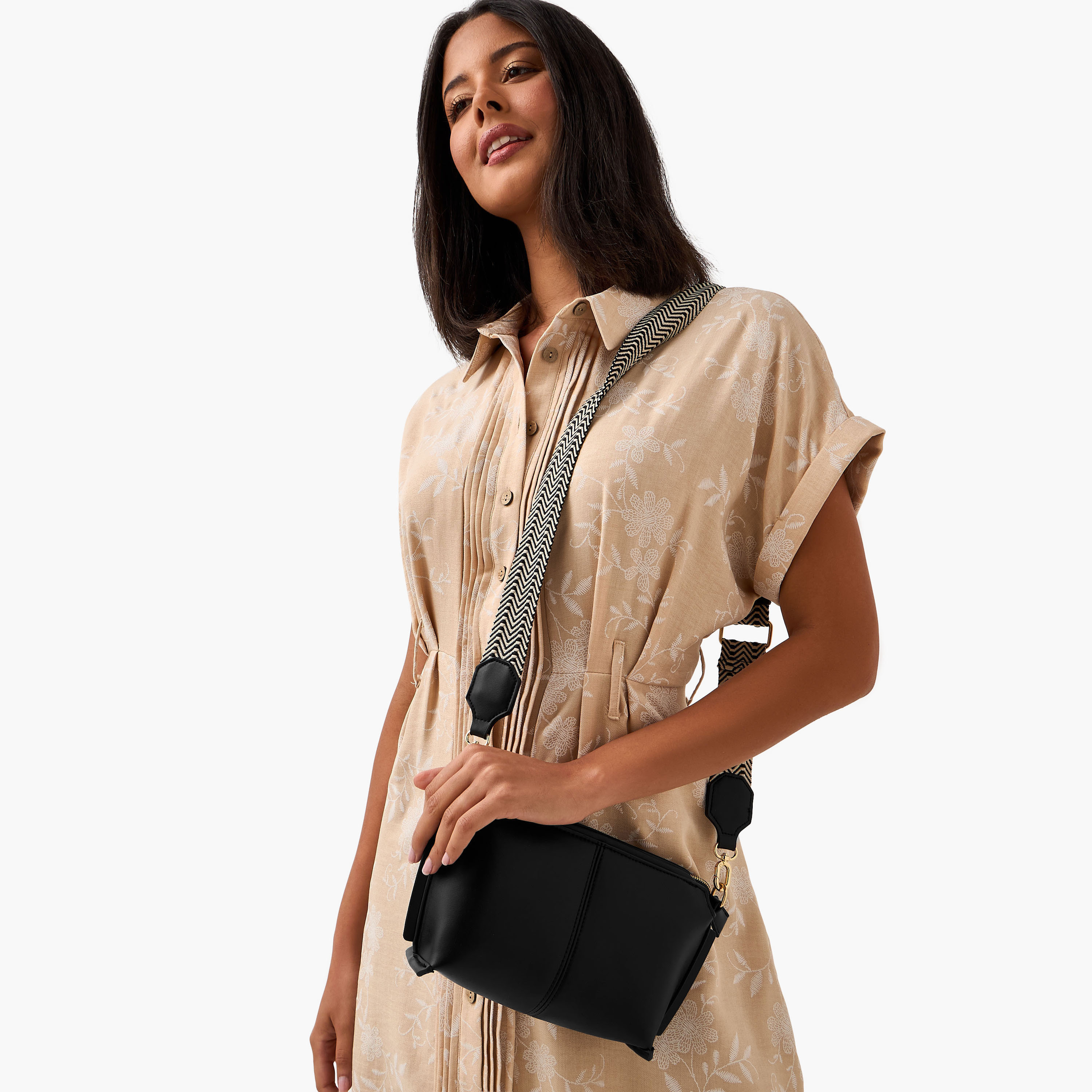 Textured Crossbody Bag with Printed Strap-women-bagsandwallets-handbags-image-2