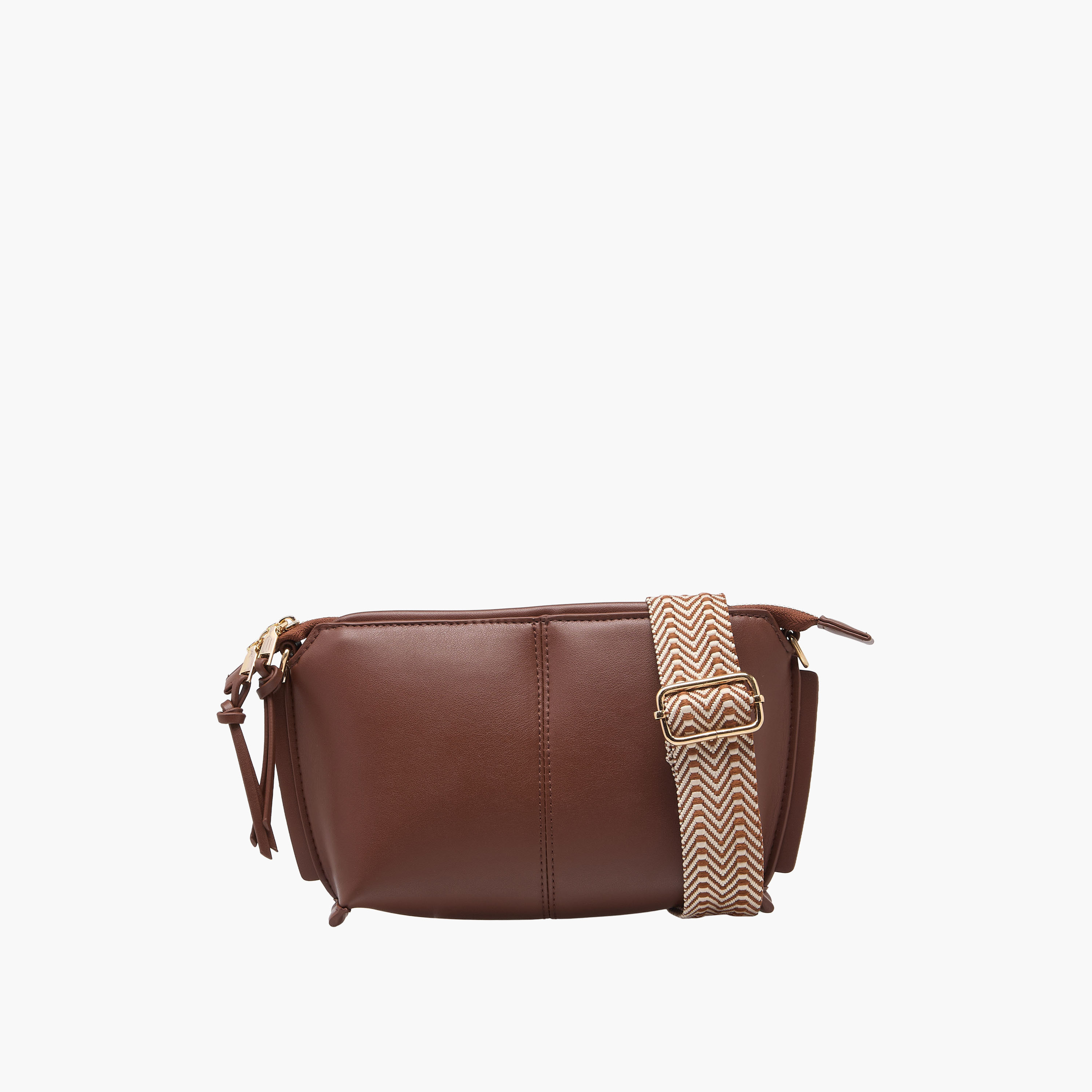 Textured Crossbody Bag with Printed Strap-women-bagsandwallets-handbags-image-1
