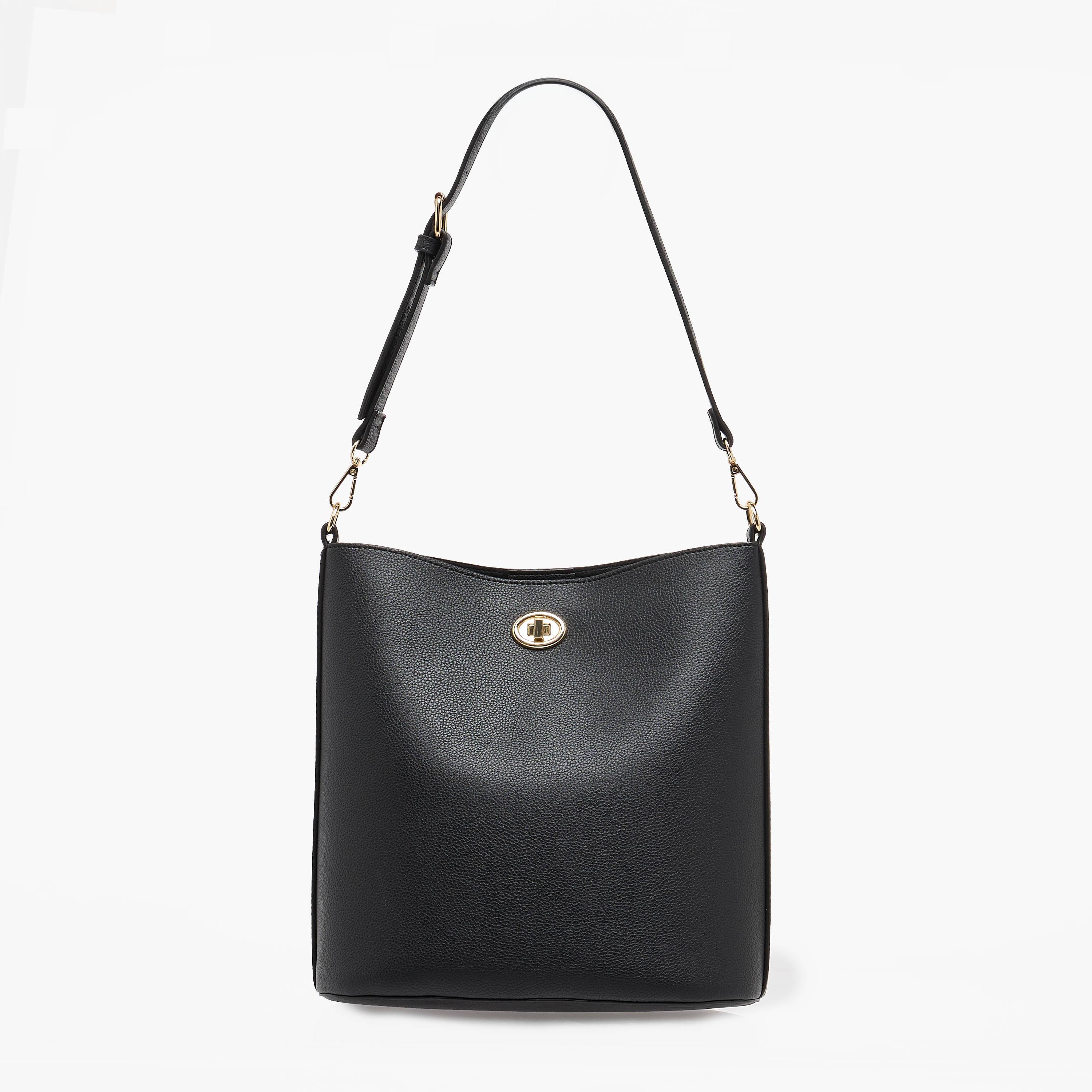Textured Bucket Bag with Twist Lock Closure-women-bagsandwallets-handbags-image-1