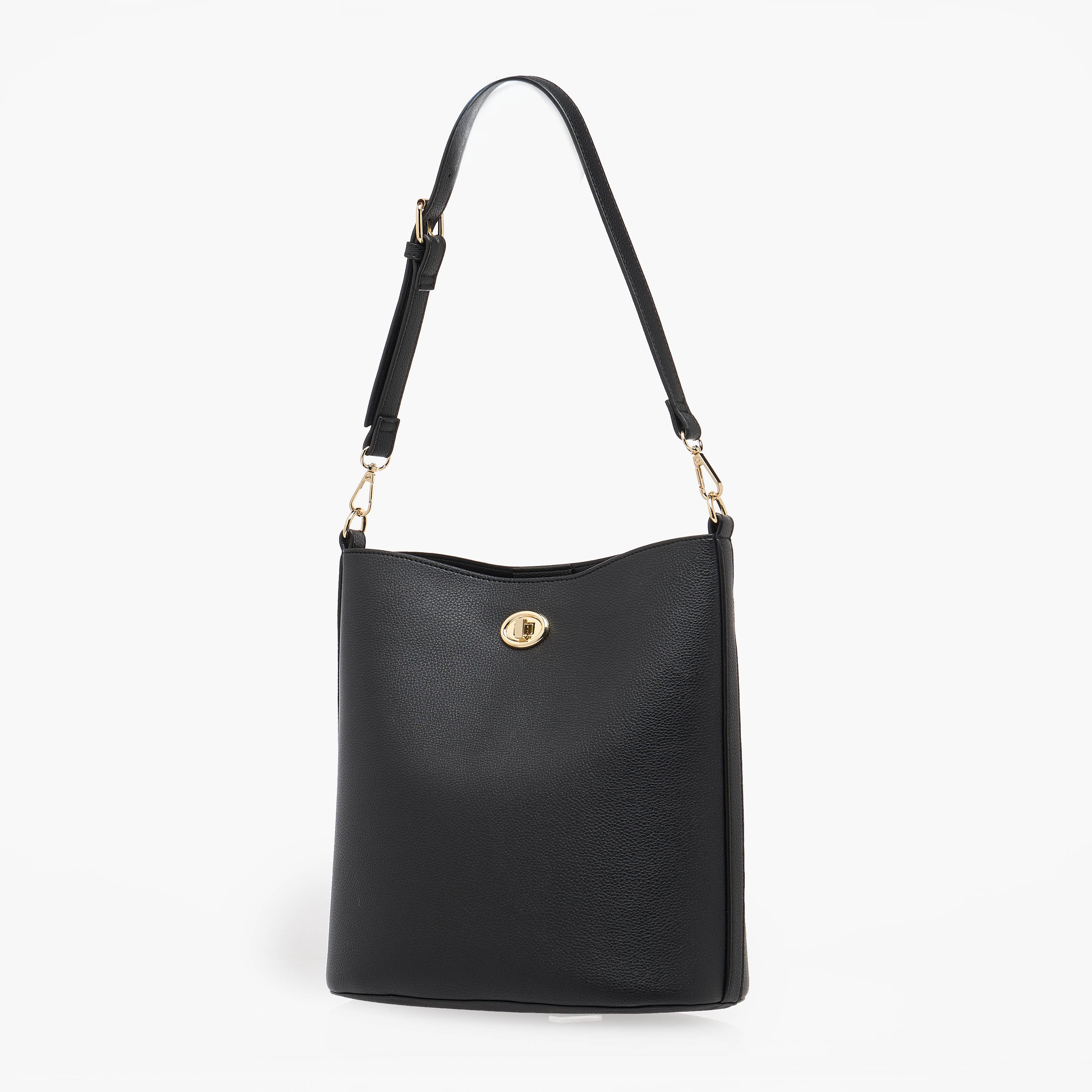 Textured Bucket Bag with Twist Lock Closure-women-bagsandwallets-handbags-image-3