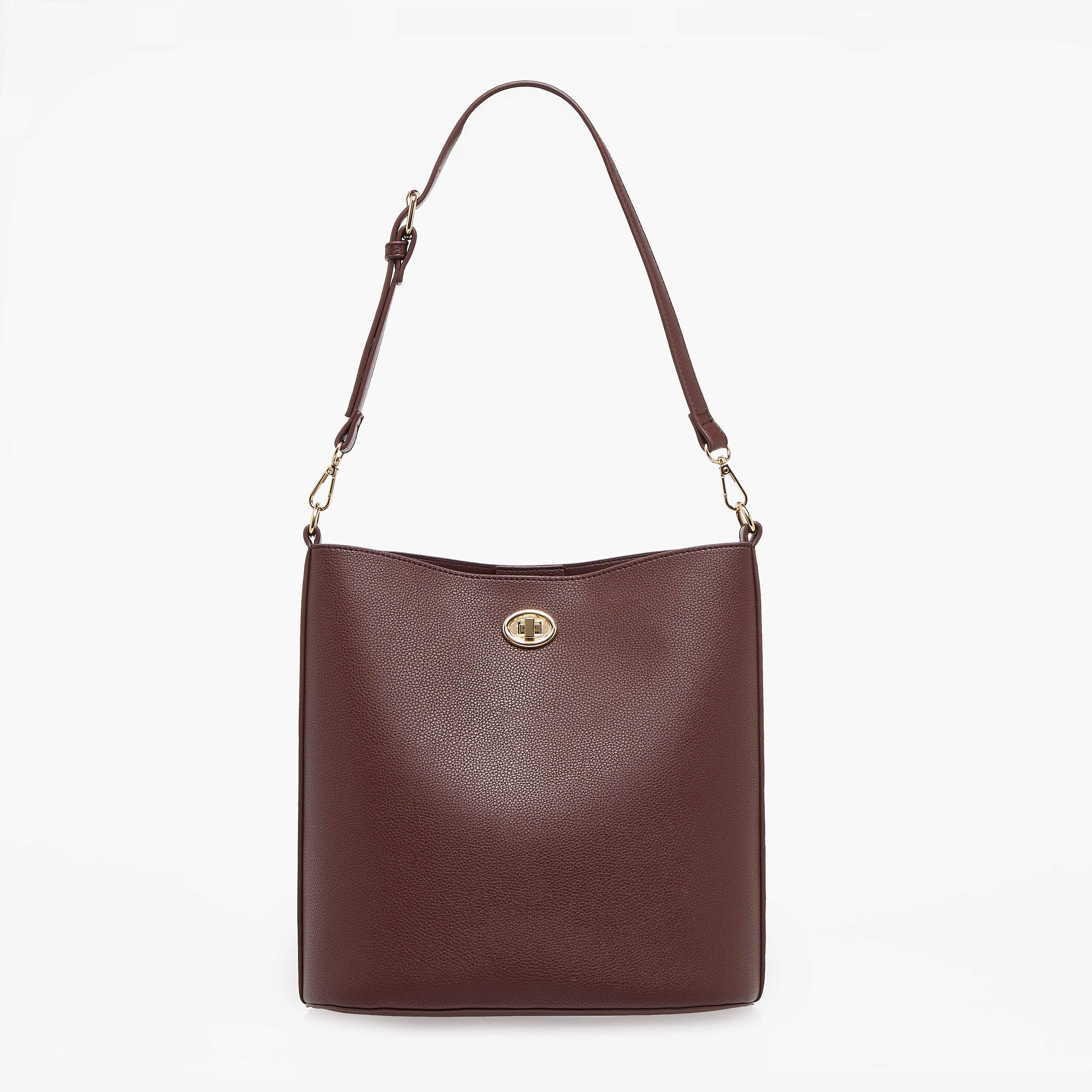 Textured Bucket Bag with Twist Lock Closure-women-bagsandwallets-handbags-image-1