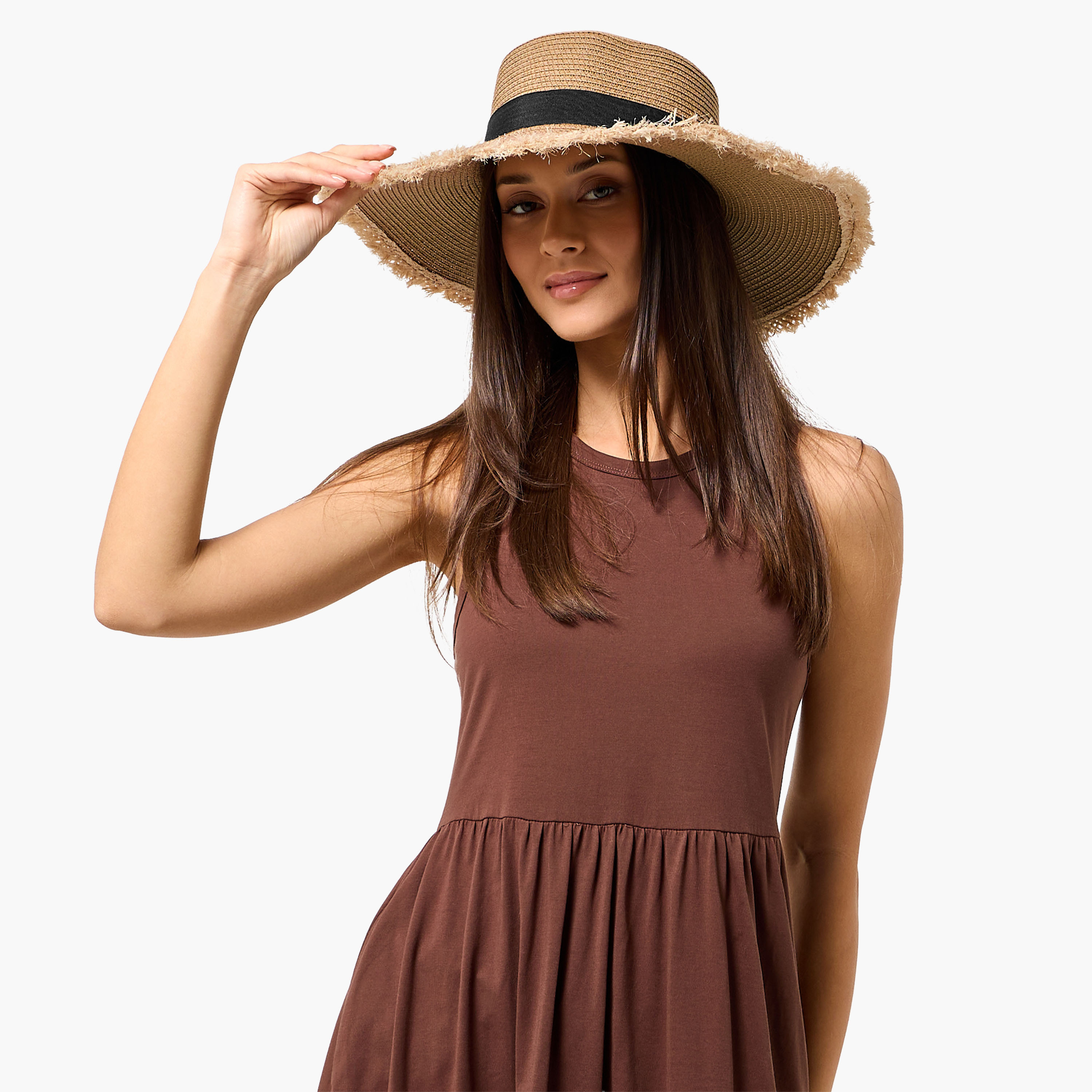 Bow Trim Fringed Beach Hat-women-clothingaccessories-capsandhats-image-2
