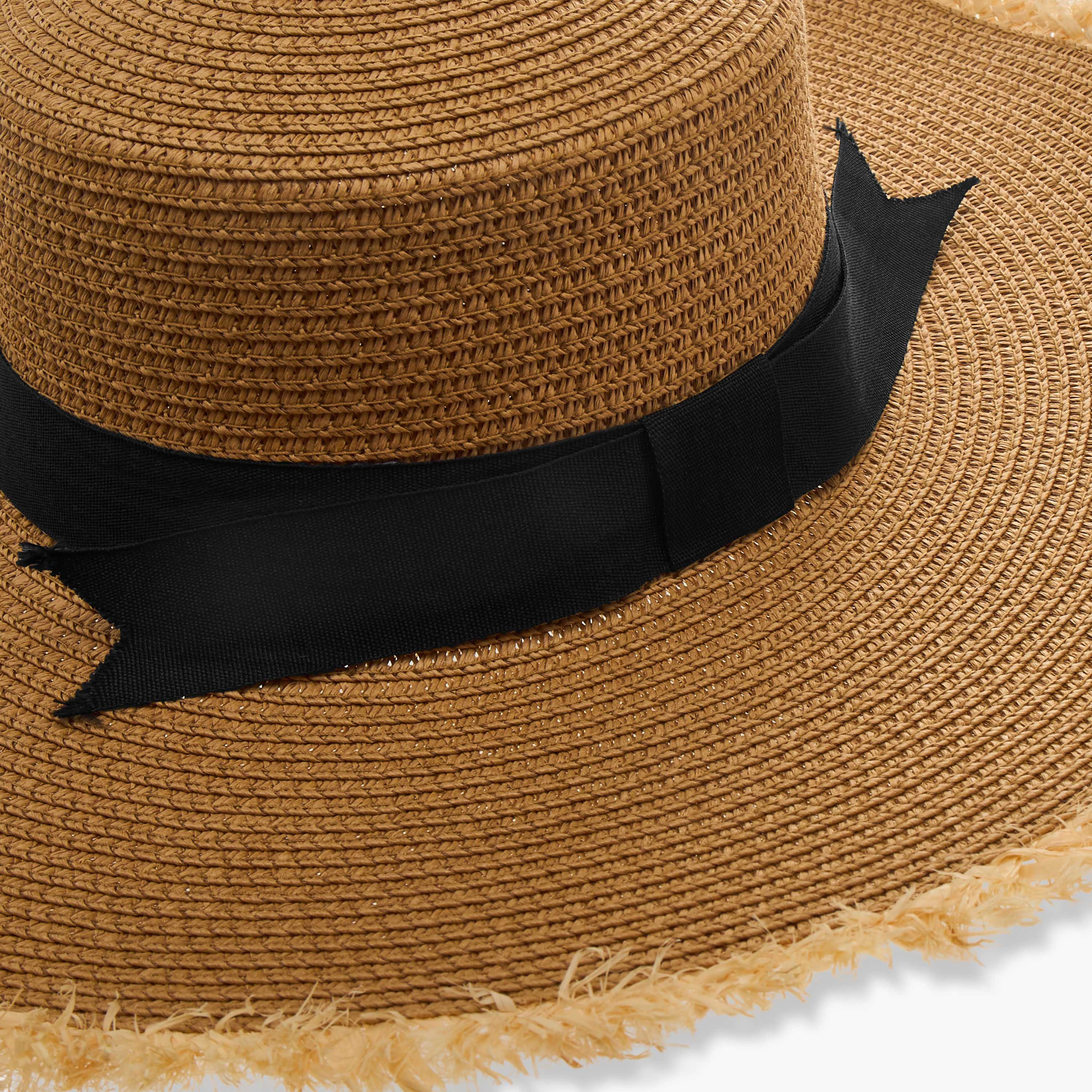 Bow Trim Fringed Beach Hat-women-clothingaccessories-capsandhats-image-4