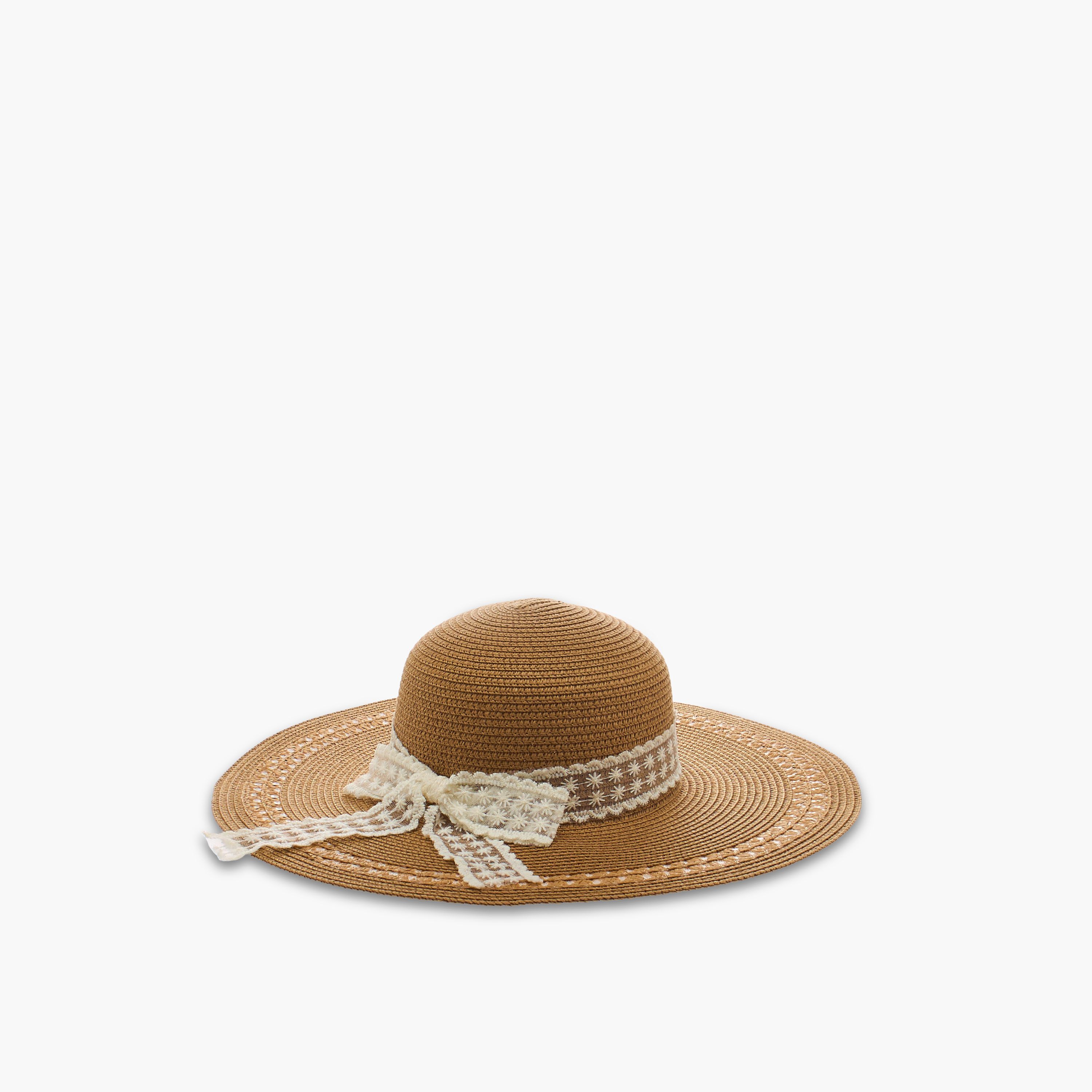 Lace Trim Beach Hat with Bow Detail-women-clothingaccessories-capsandhats-image-3