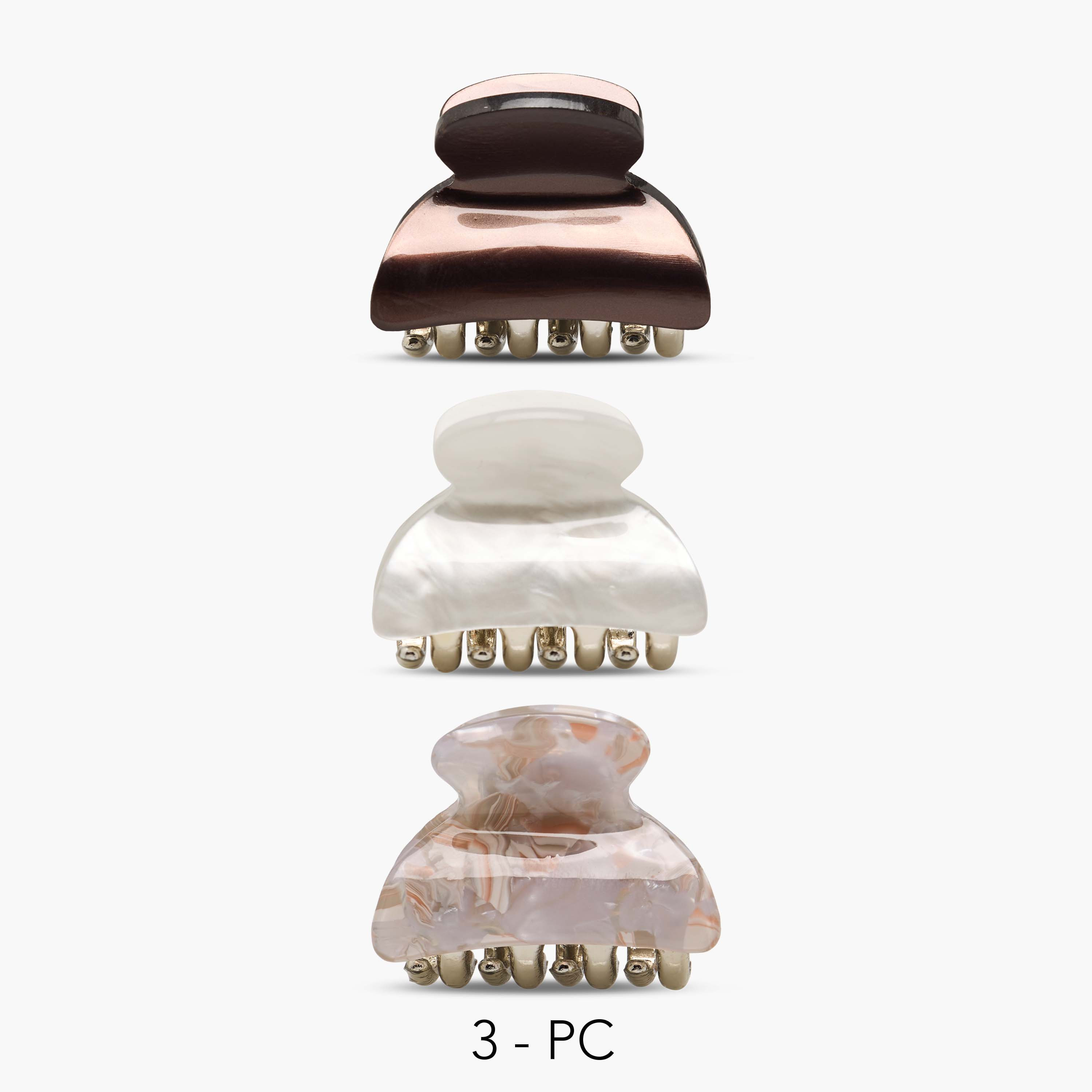 Gloo Pack of 3 Curved Hair Clamp with Marble Finish-women-hairaccessories-clamps-image-1