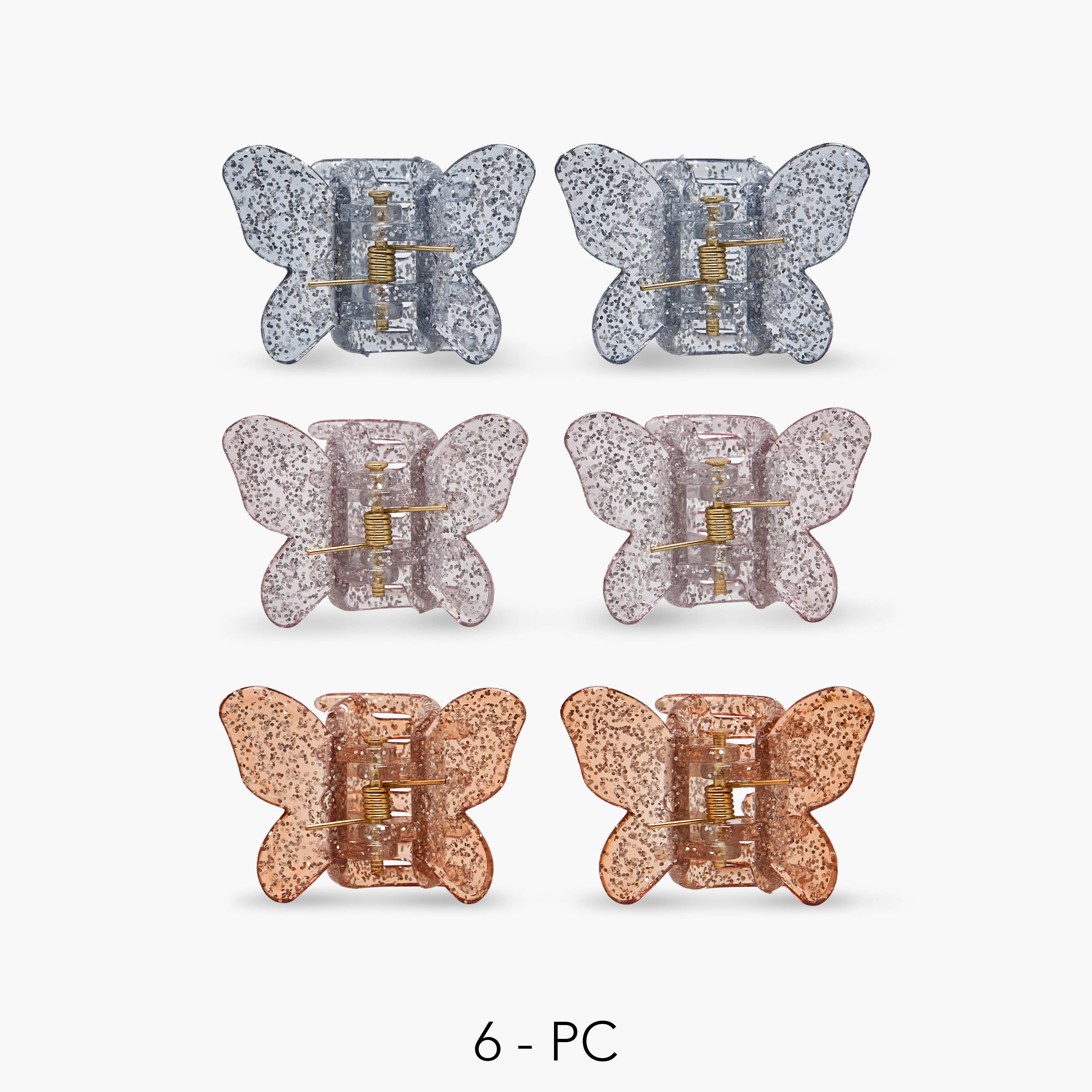 Gloo Pack of 6 Butterfly Hair Clamp with Glitter Finish-women-hairaccessories-clamps-image-1