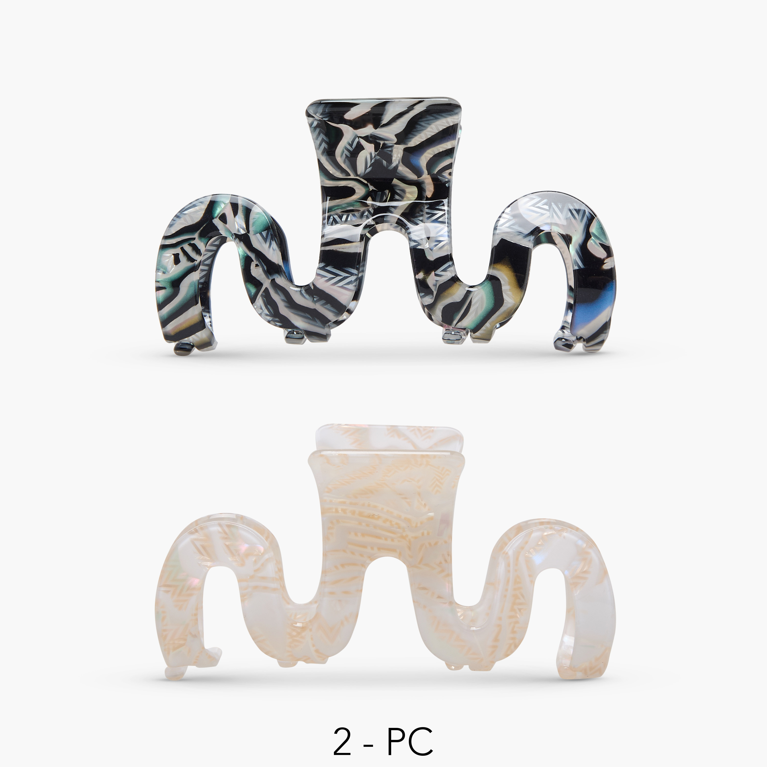Pack of 2 Wavy Hair Clamp with Patterned Finish-women-hairaccessories-clamps-image-1