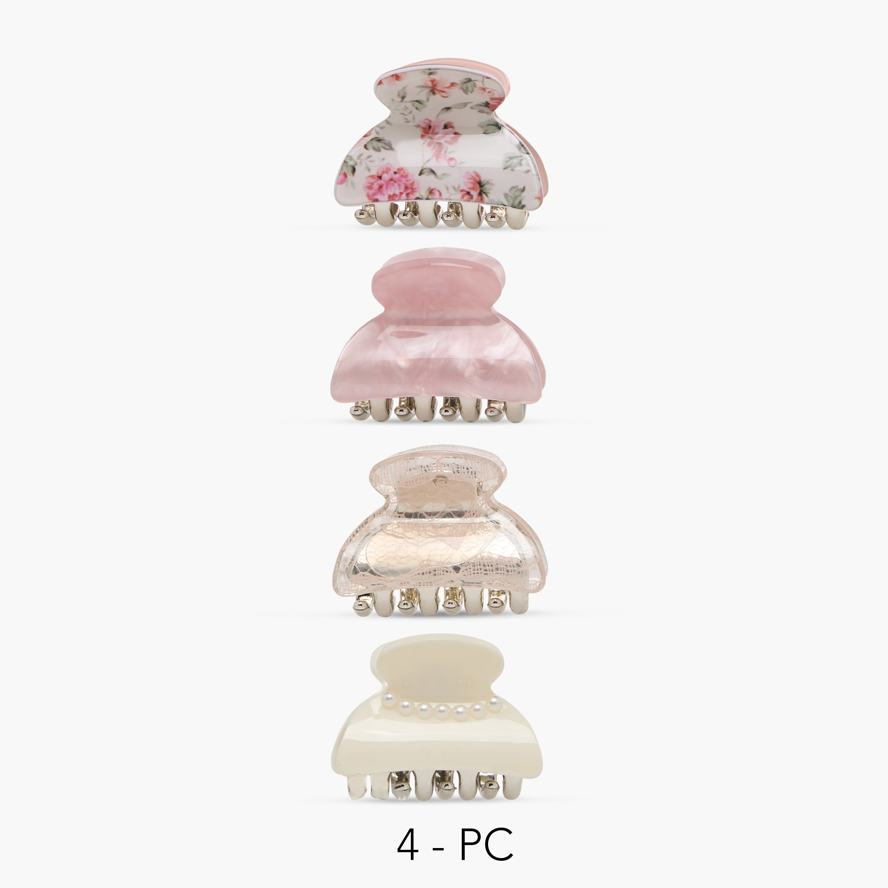 طقم مشابك شعر 4 قطع بتصميم منحني وطبعات متنوعة-women-hairaccessories-clamps-image-1