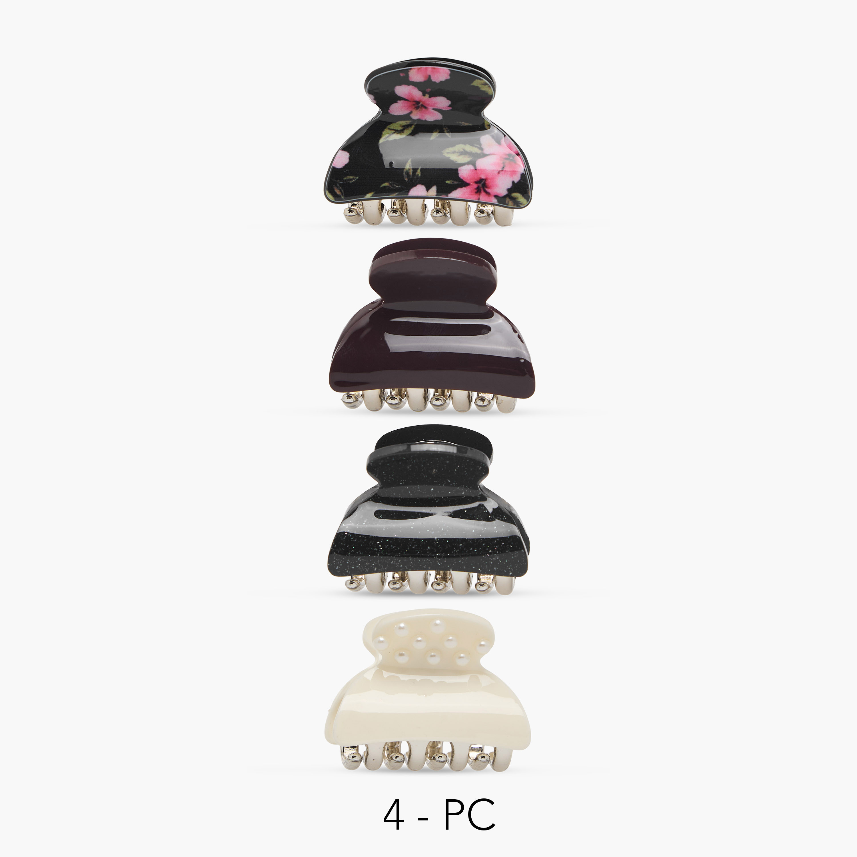 طقم مشابك شعر منحنية بطبعات متنوعة من 4 قطع-women-hairaccessories-clamps-image-1