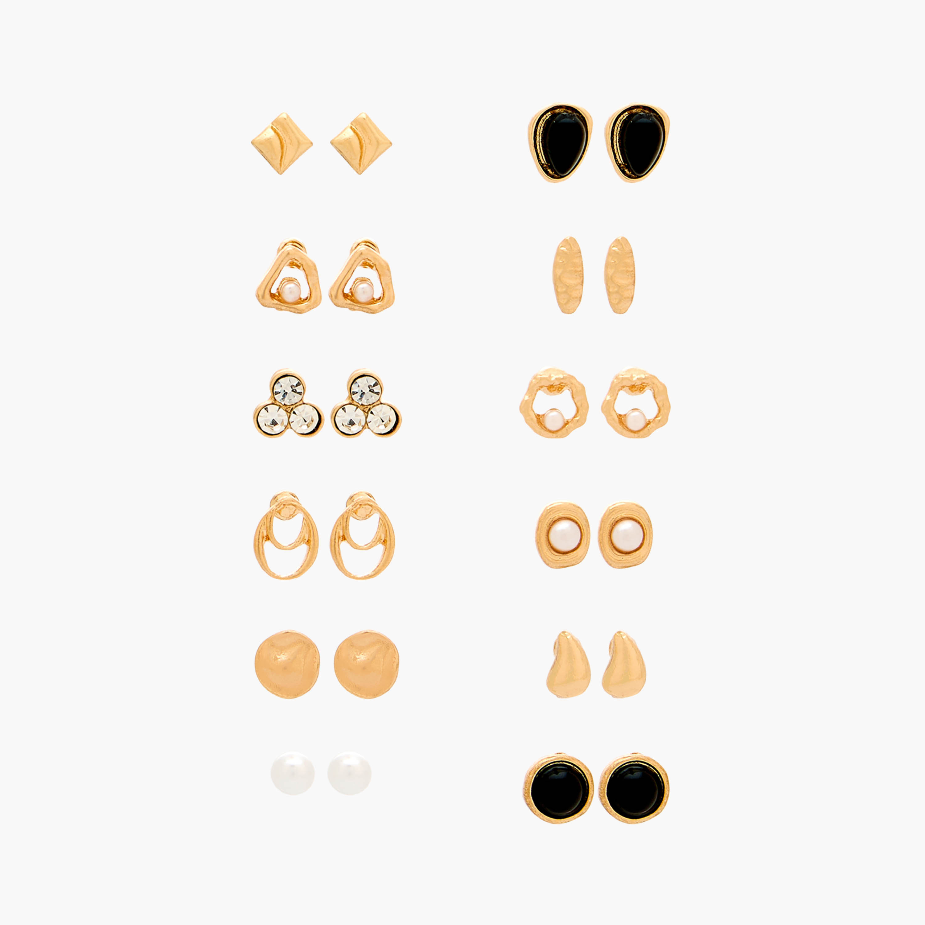 Gloo Pack of 12 Metallic Stud Earrings with Pushback Closure-women-watchesandjewellery-jewellery-earrings-image-1