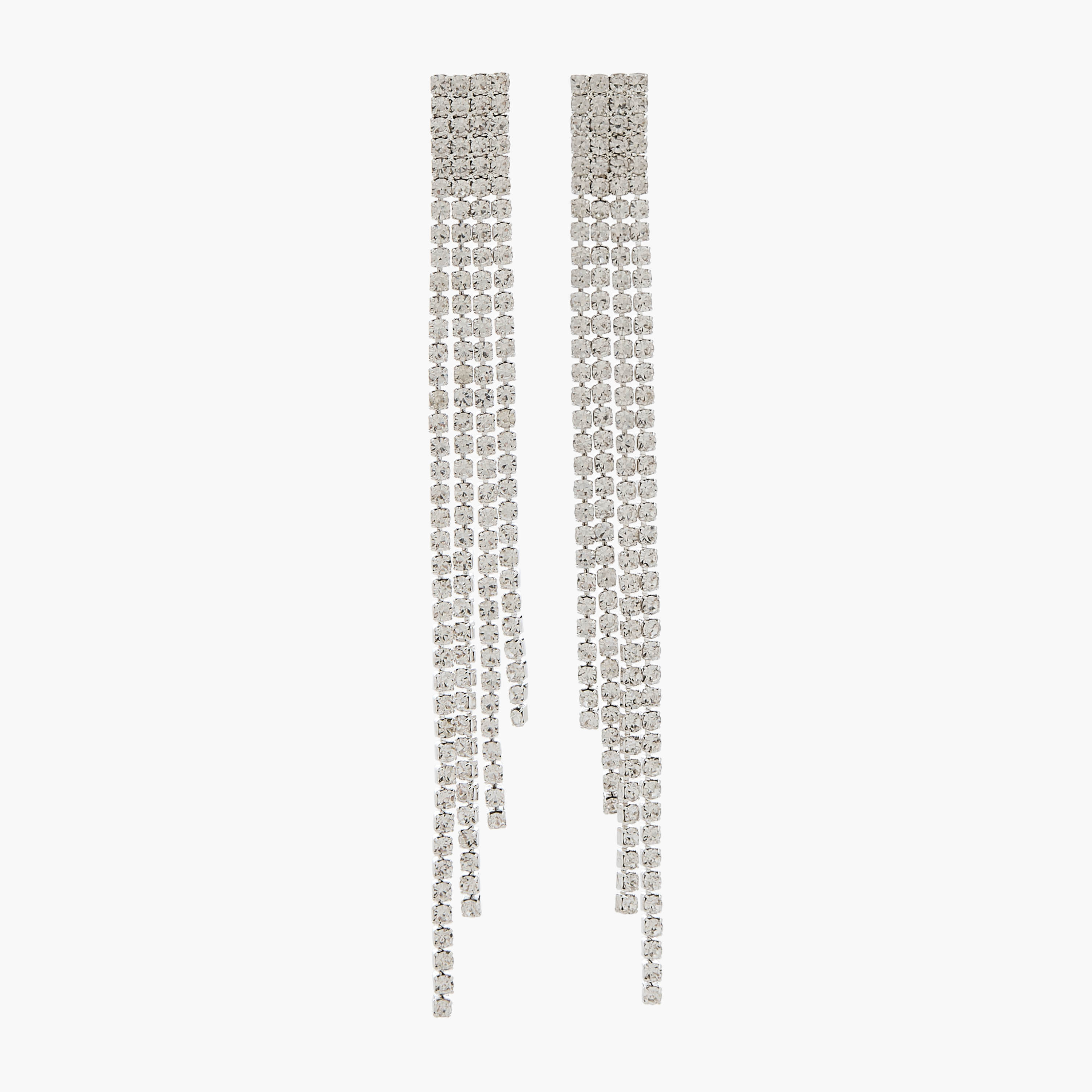 Gloo Silver Tone Embellished Tassel Earrings with Pushback Closure-women-watchesandjewellery-jewellery-earrings-image-1