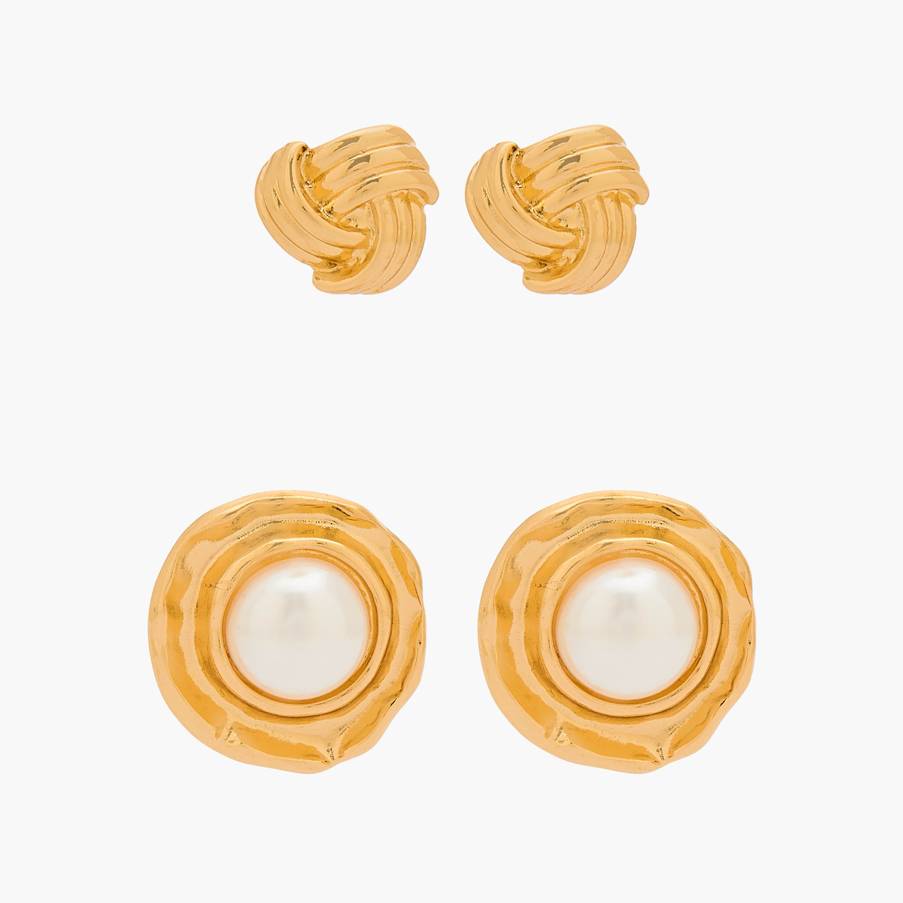 Gloo Pack of 2 Gold Tone Assorted Stud Earrings with Pushback Closure-women-watchesandjewellery-jewellery-earrings-image-1