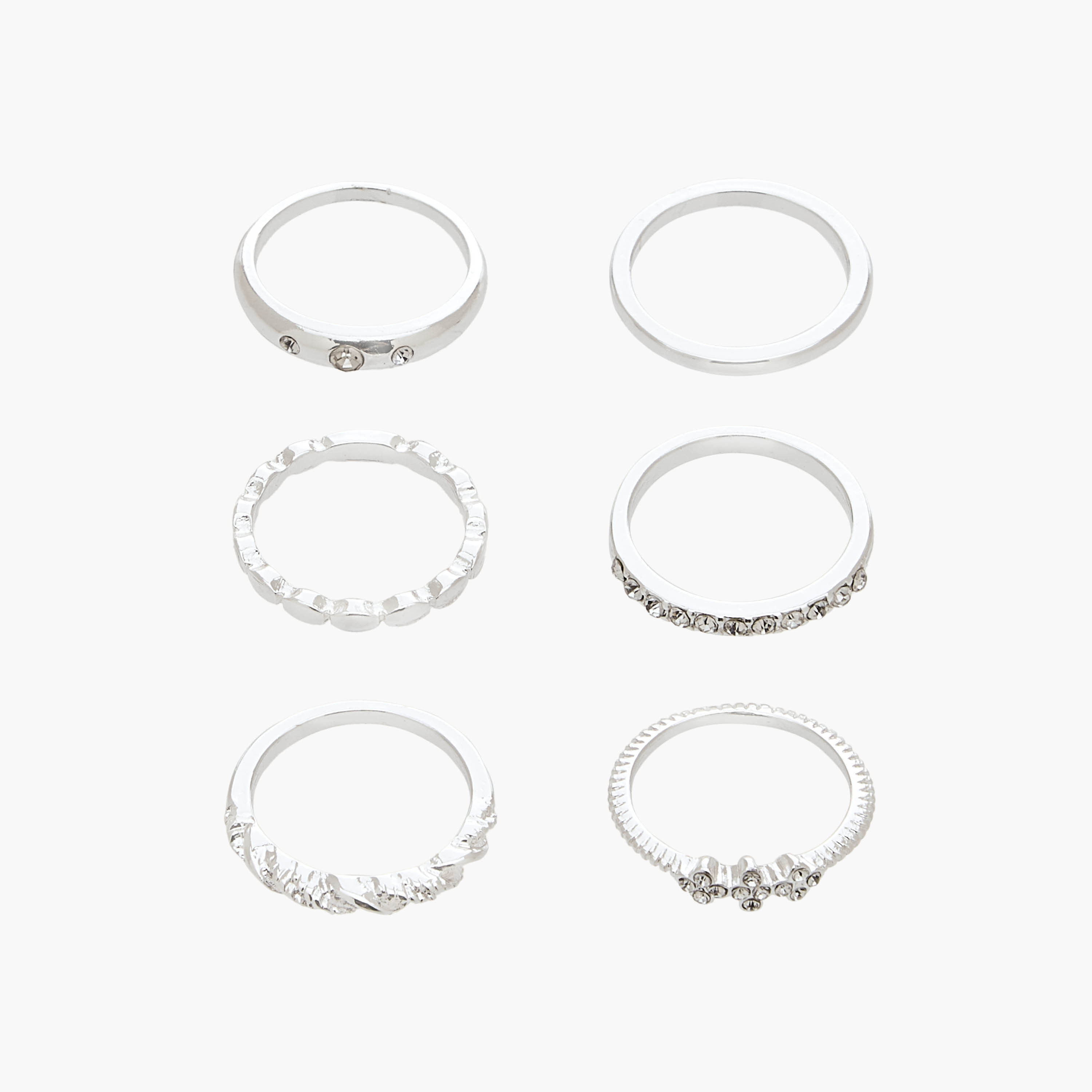 Set of 6 - Gloo Silver Tone Ring with Embellishments-women-watchesandjewellery-jewellery-rings-image-1