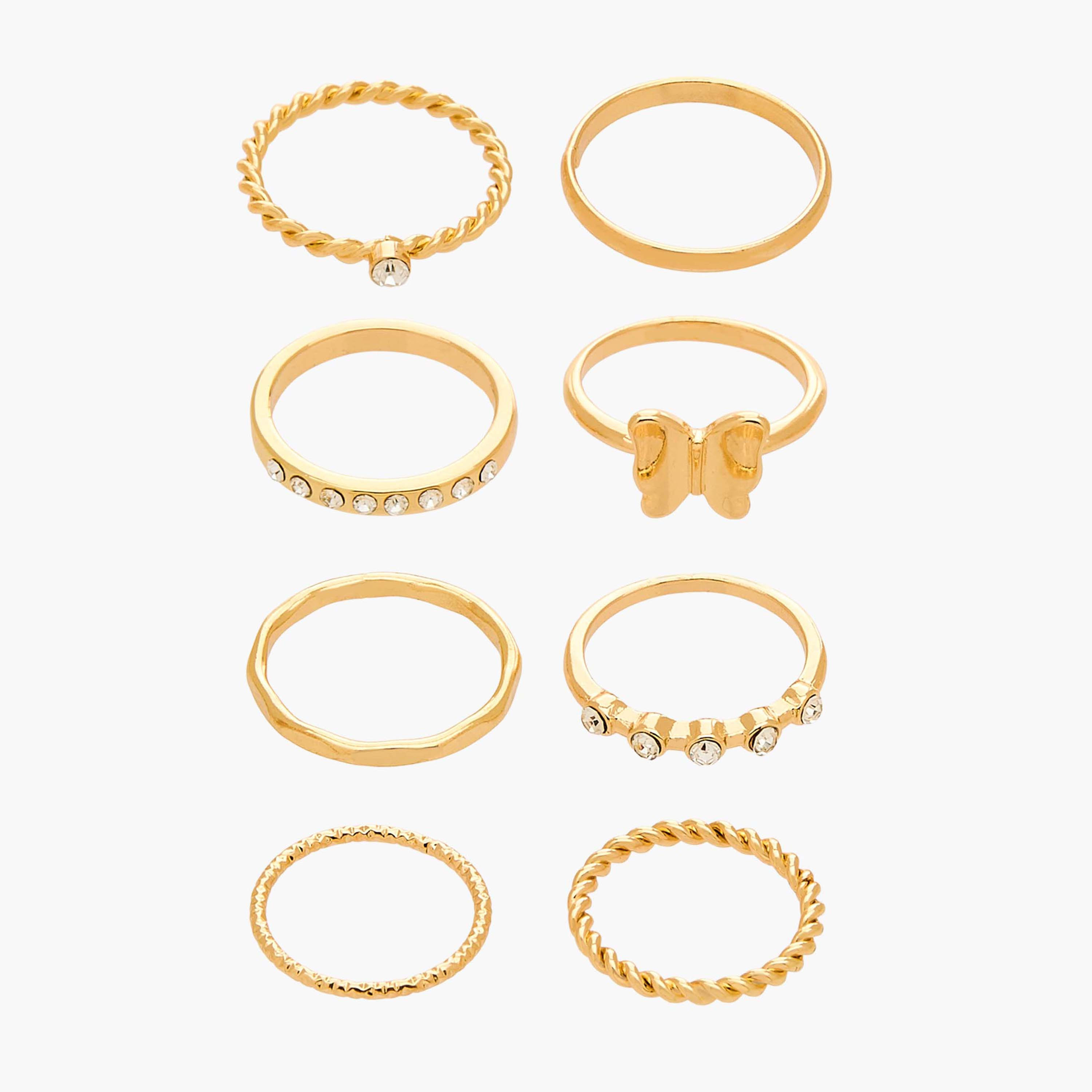 Set of 8 - Gloo Gold Tone Ring with Embellishments-women-watchesandjewellery-jewellery-rings-image-1