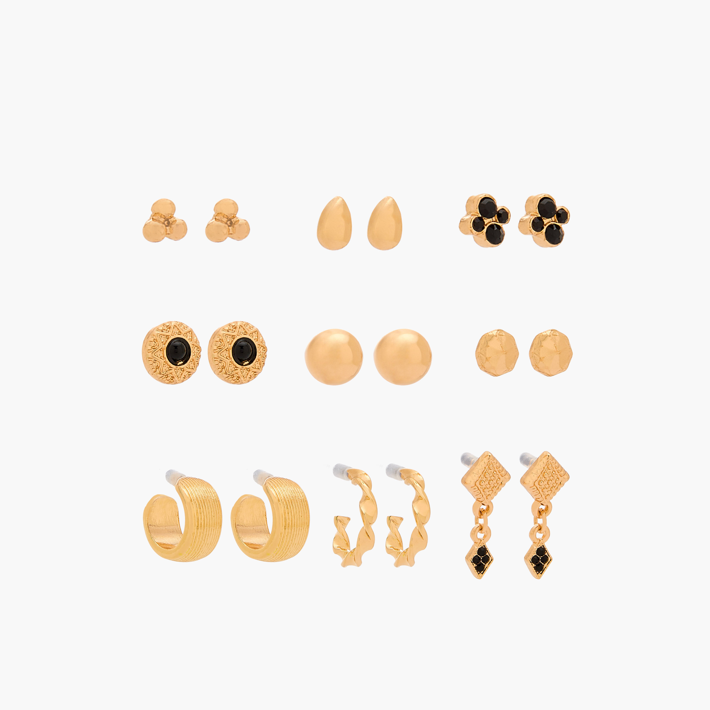 Gloo Pack of 9 Gold Tone Assorted Earrings with Pushback Closure-women-watchesandjewellery-jewellery-earrings-image-1