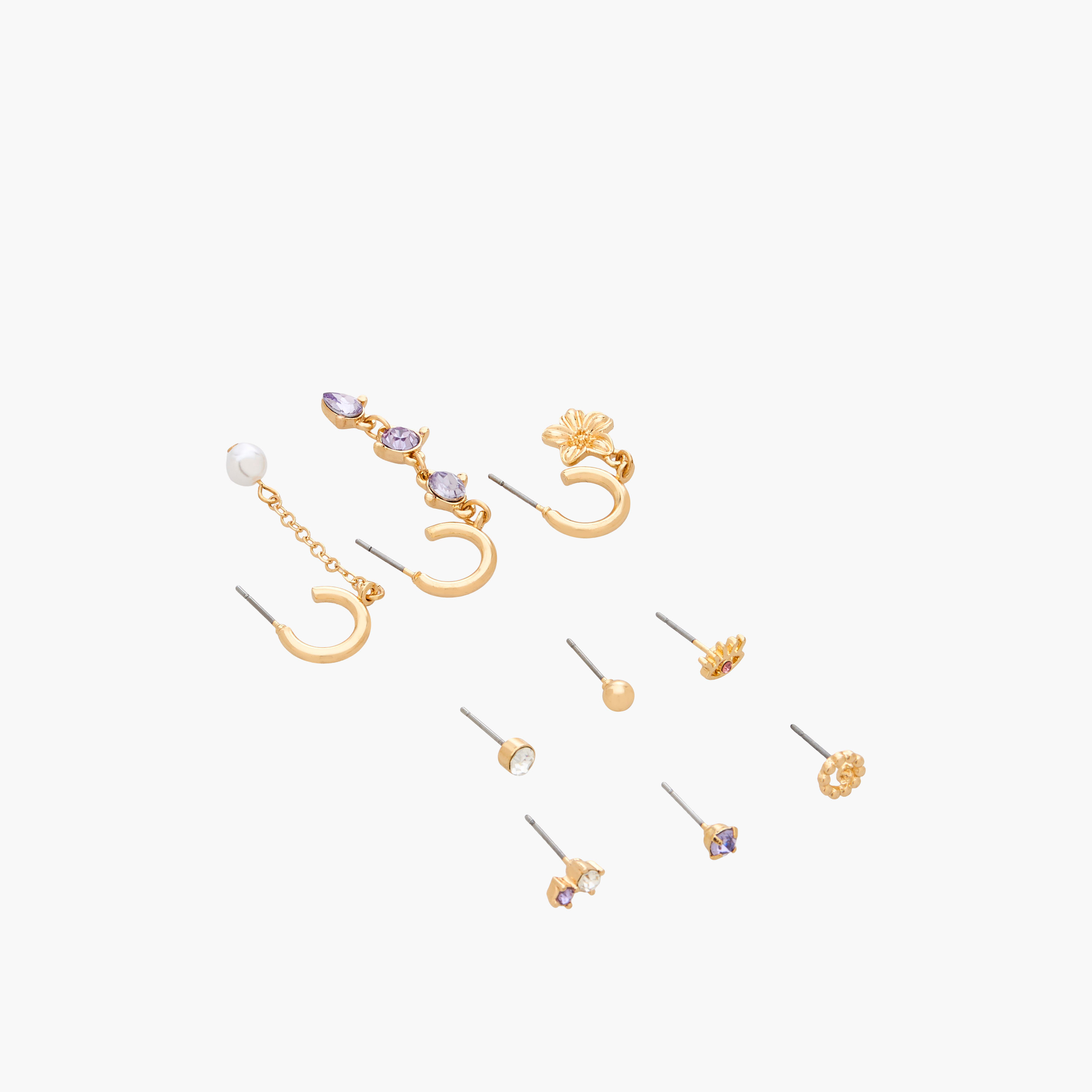 Gloo Pack of 9 Gold Tone Assorted Earrings with Pushback Closure-women-watchesandjewellery-jewellery-earrings-image-2