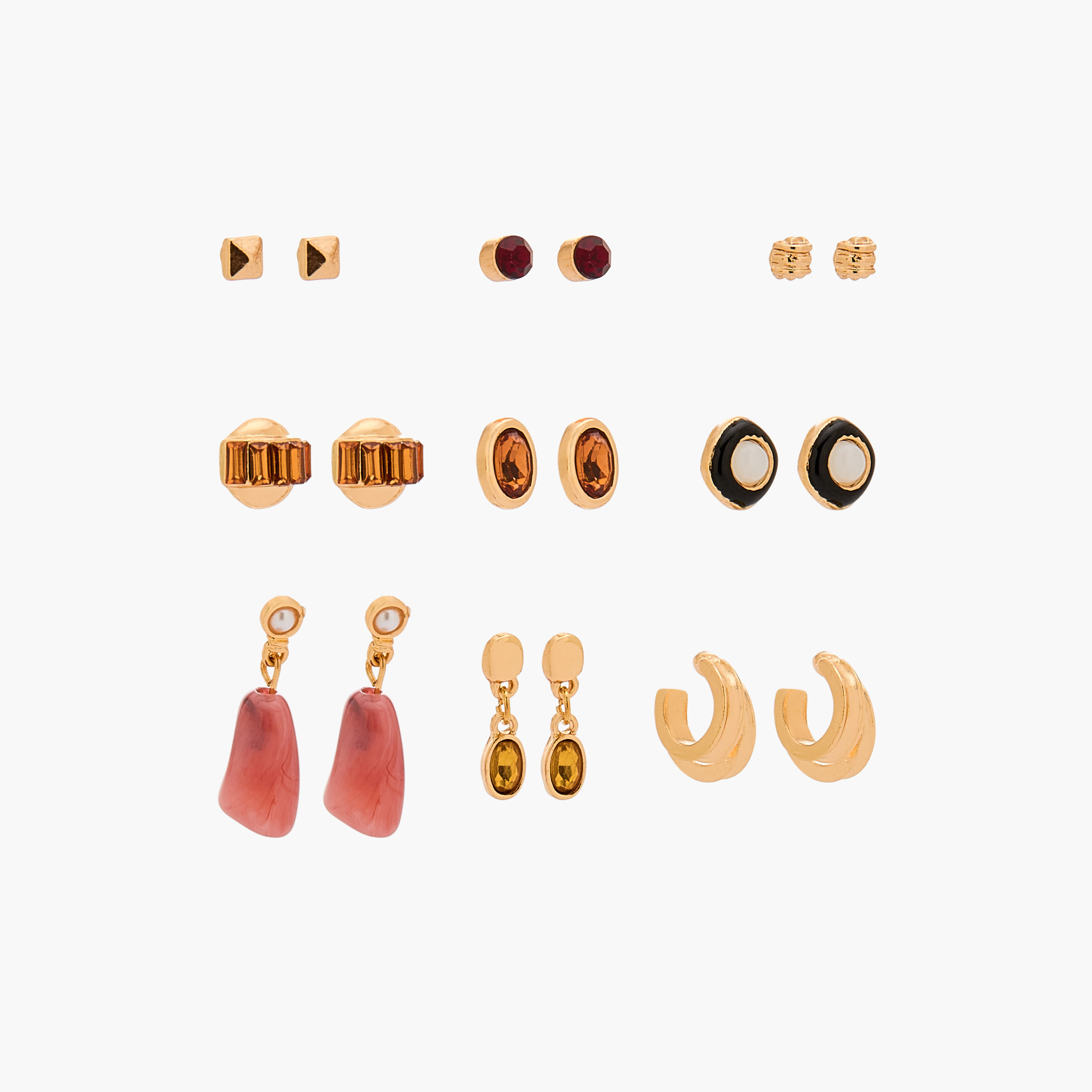 Gloo Pack of 9 Gold Tone Assorted Earrings with Pushback Closure-women-watchesandjewellery-jewellery-earrings-image-1