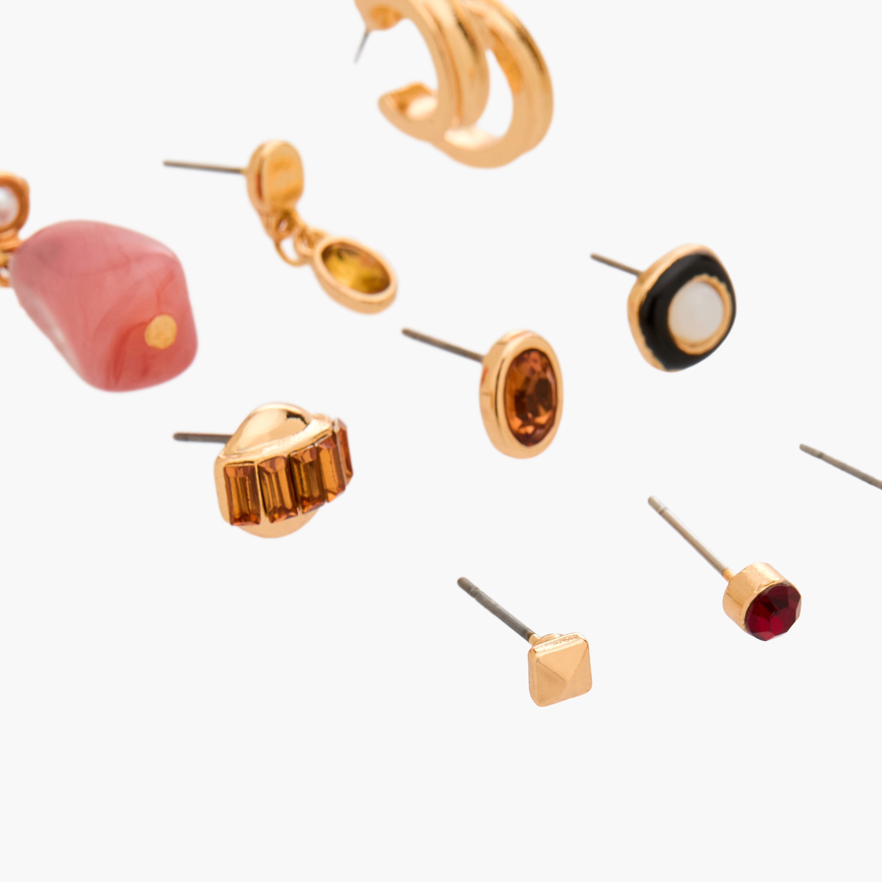 Gloo Pack of 9 Gold Tone Assorted Earrings with Pushback Closure-women-watchesandjewellery-jewellery-earrings-image-3