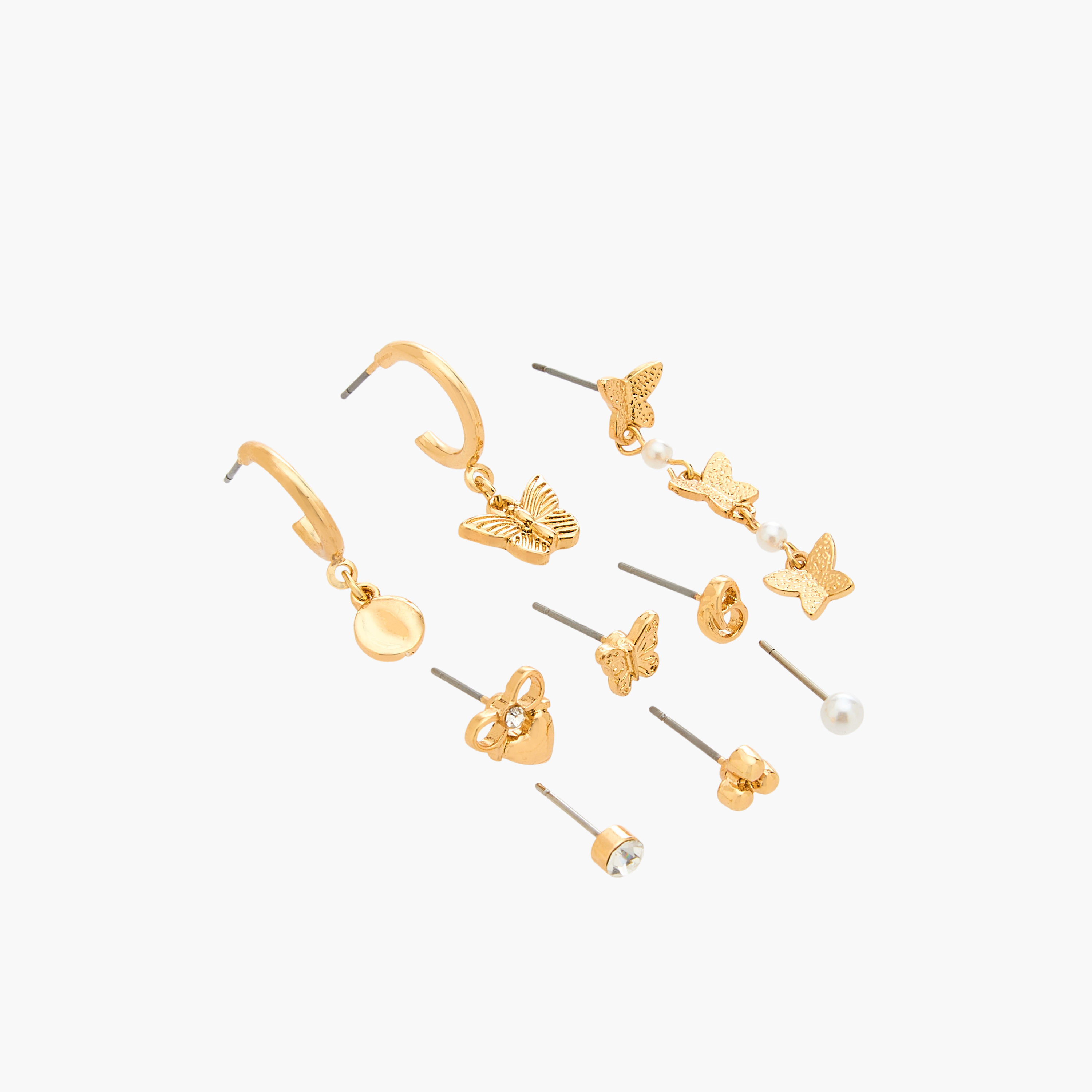 Gloo Pack of 9 Gold Tone Assorted Earrings with Pushback Closure-women-watchesandjewellery-jewellery-earrings-image-2