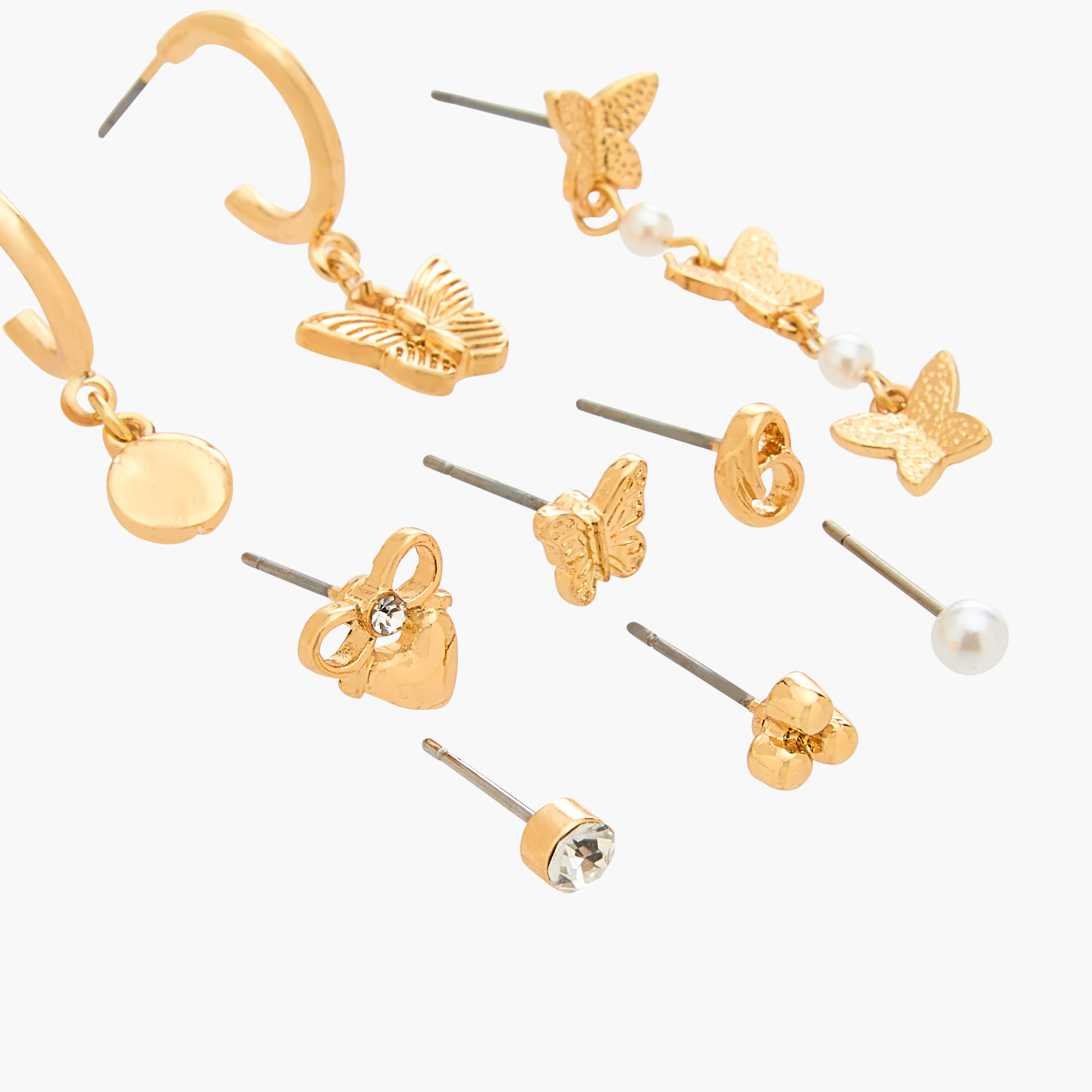 Gloo Pack of 9 Gold Tone Assorted Earrings with Pushback Closure-women-watchesandjewellery-jewellery-earrings-image-3