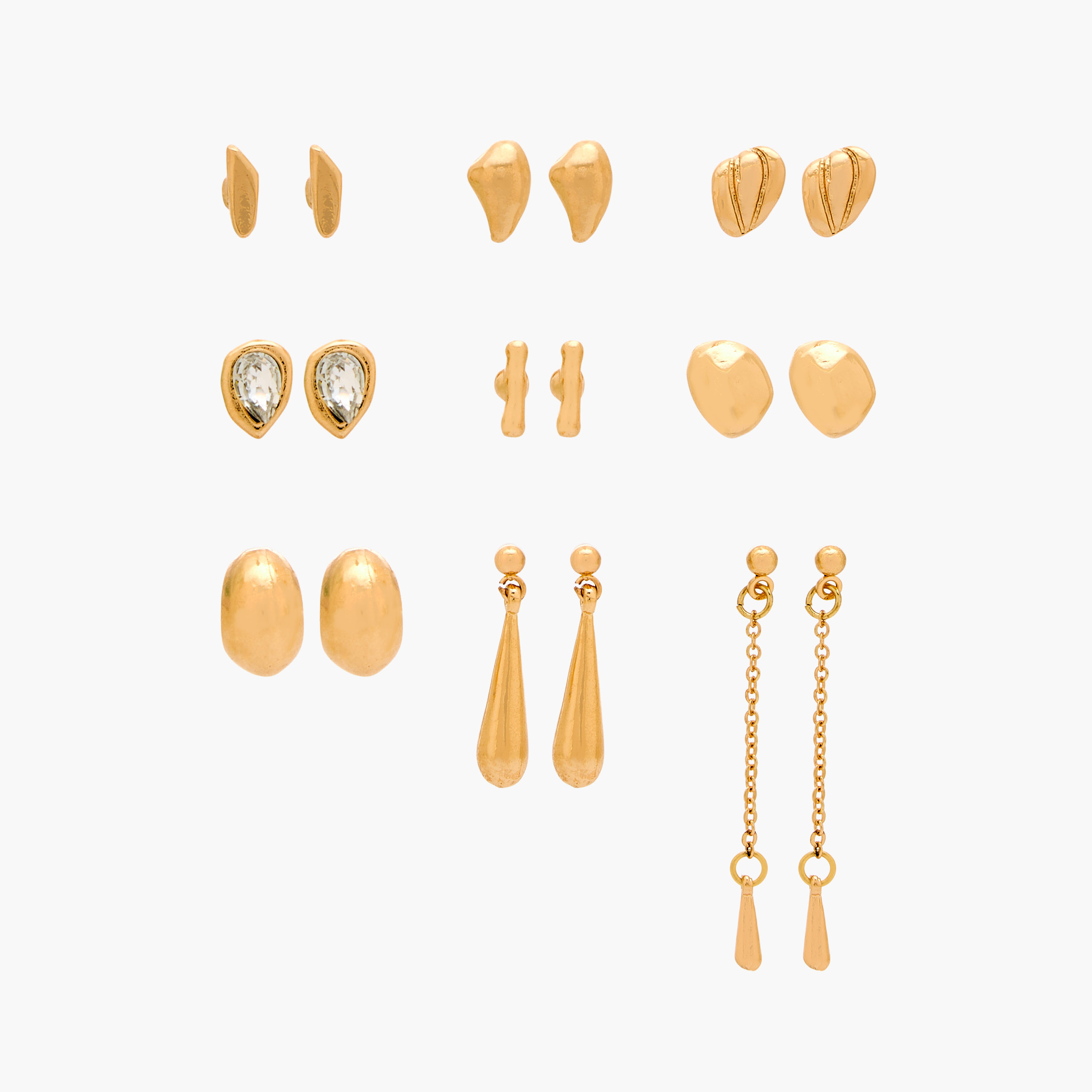 Gloo Pack of 9 Metallic Earrings with Pushback Closure-women-watchesandjewellery-jewellery-earrings-image-1