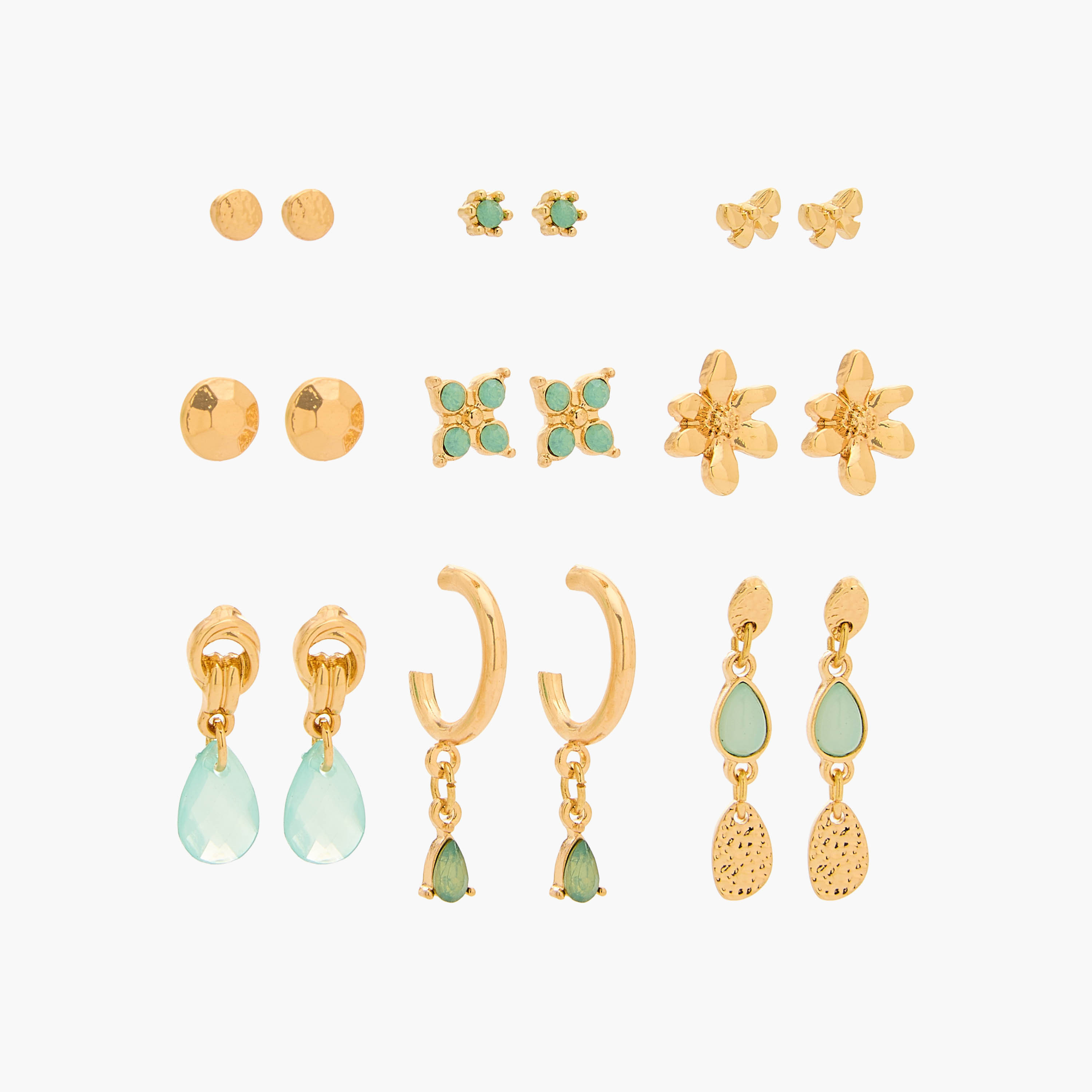 حلقان متنوعة بلون ذهبي ومكبس إغلاق خلفي من جلوو - طقم من 9-women-watchesandjewellery-jewellery-earrings-image-1