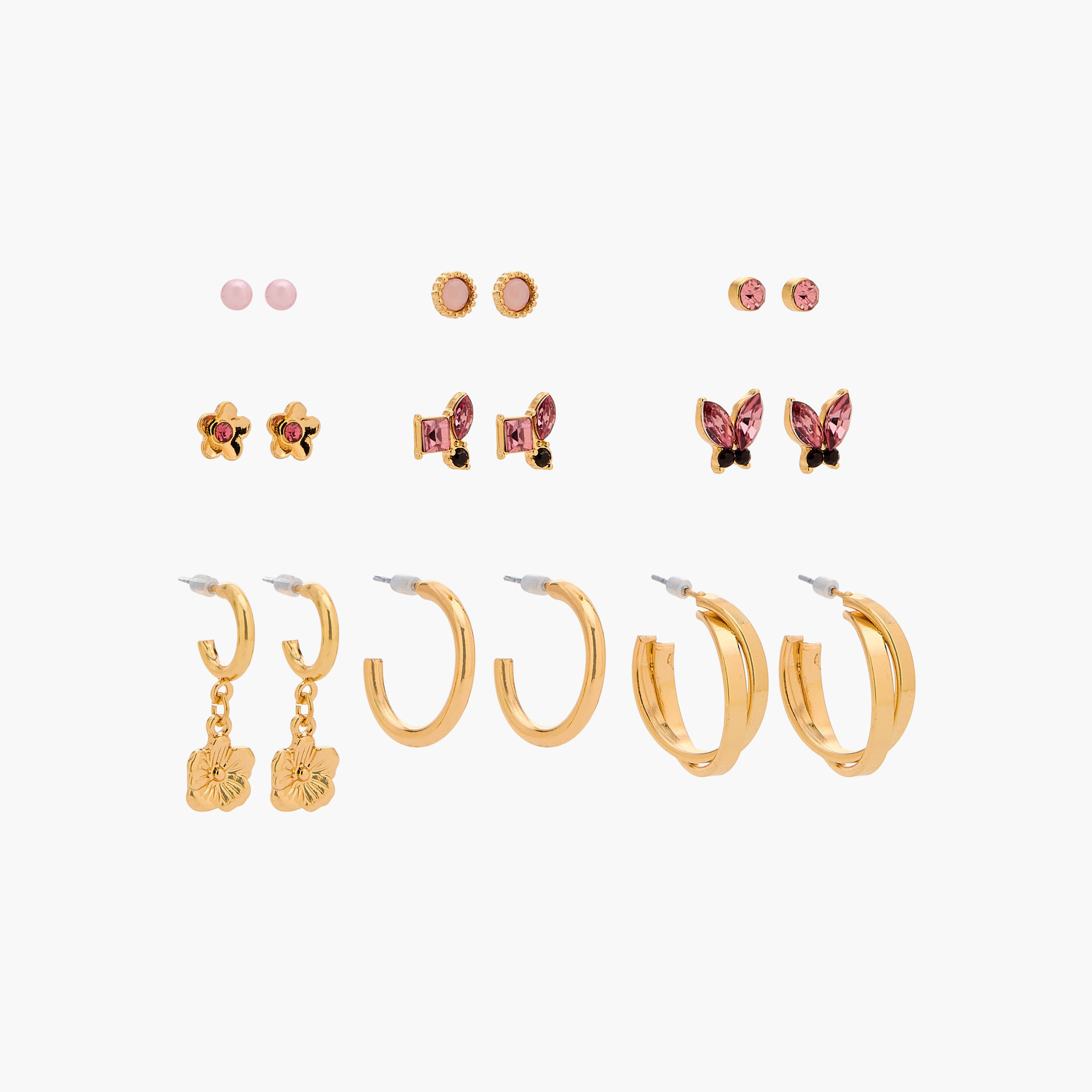 Gloo Pack of 9 Gold Tone Assorted Earrings with Pushback Closure-women-watchesandjewellery-jewellery-earrings-image-2