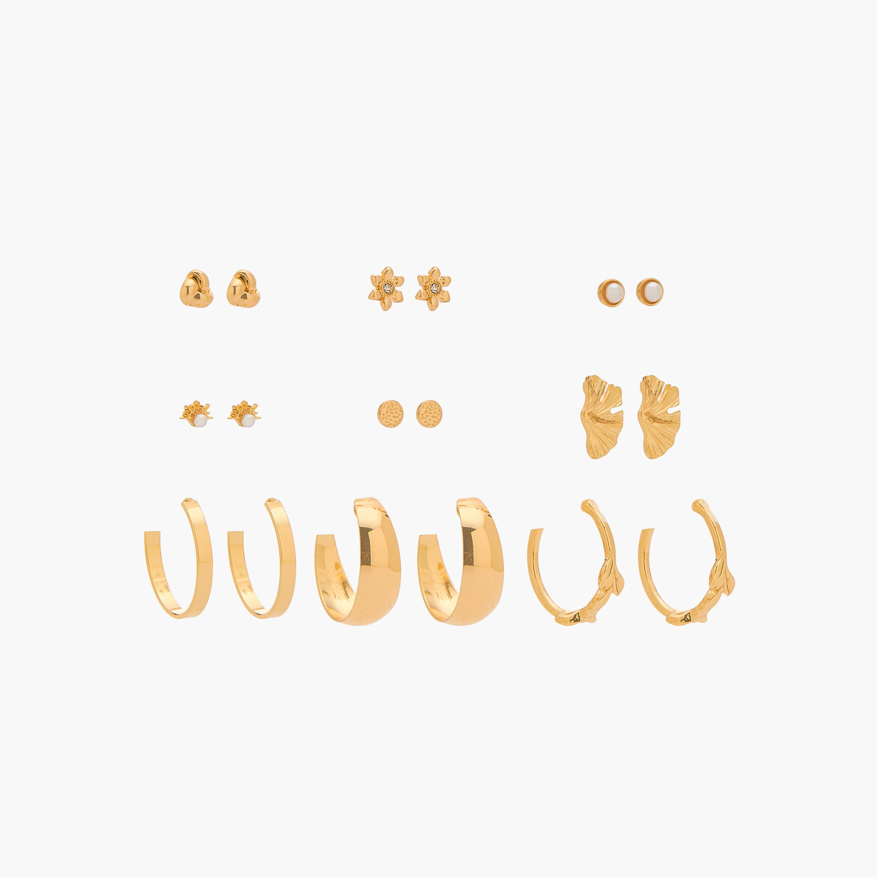 حلقان متنوعة بلون ذهبي ومشبك إغلاق خلفي من جلو - عبوة 9 أزواج-women-watchesandjewellery-jewellery-earrings-image-1