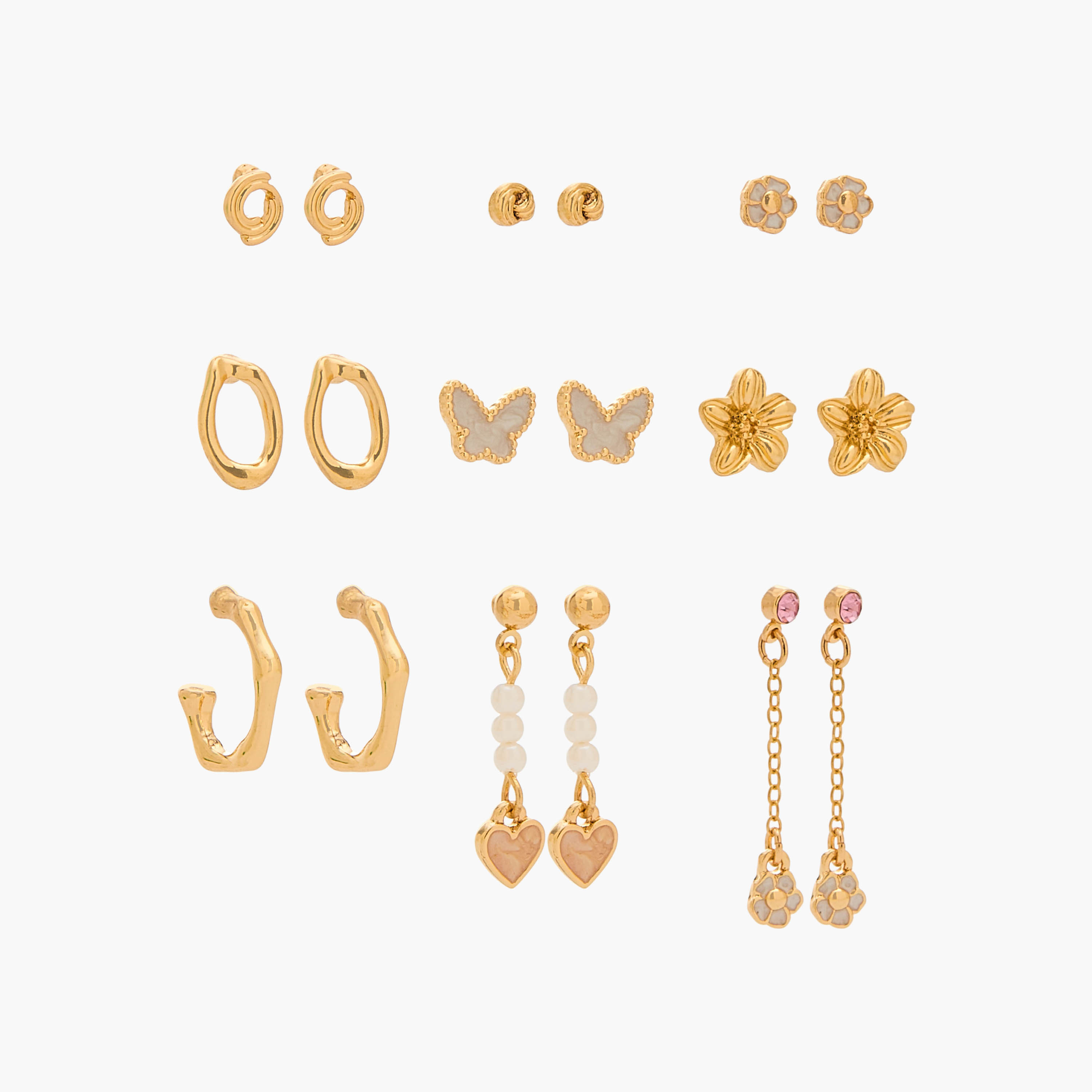 Gloo Pack of 9 Gold Tone Assorted Earrings with Pushback Closure-women-watchesandjewellery-jewellery-earrings-image-1