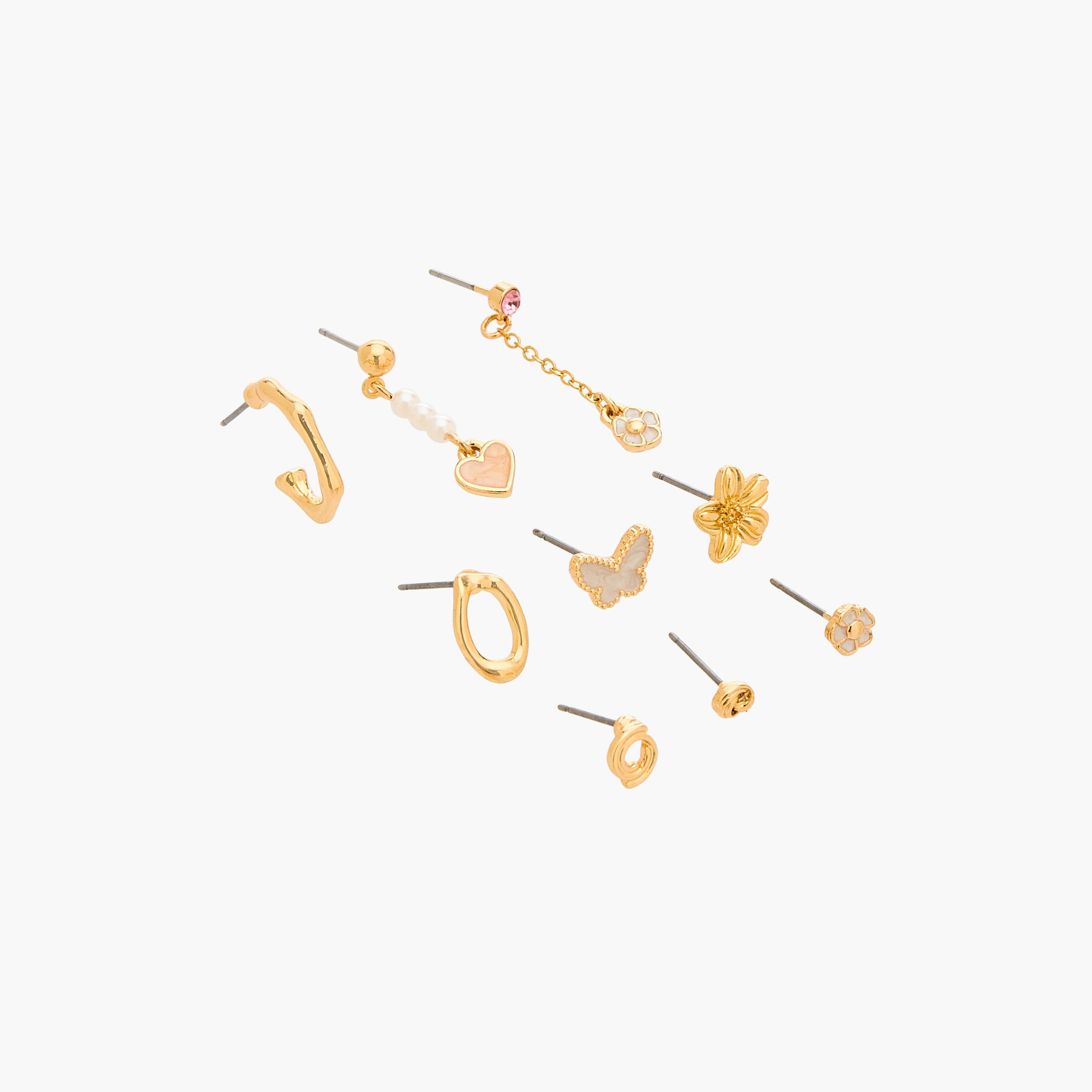 Gloo Pack of 9 Gold Tone Assorted Earrings with Pushback Closure-women-watchesandjewellery-jewellery-earrings-image-2