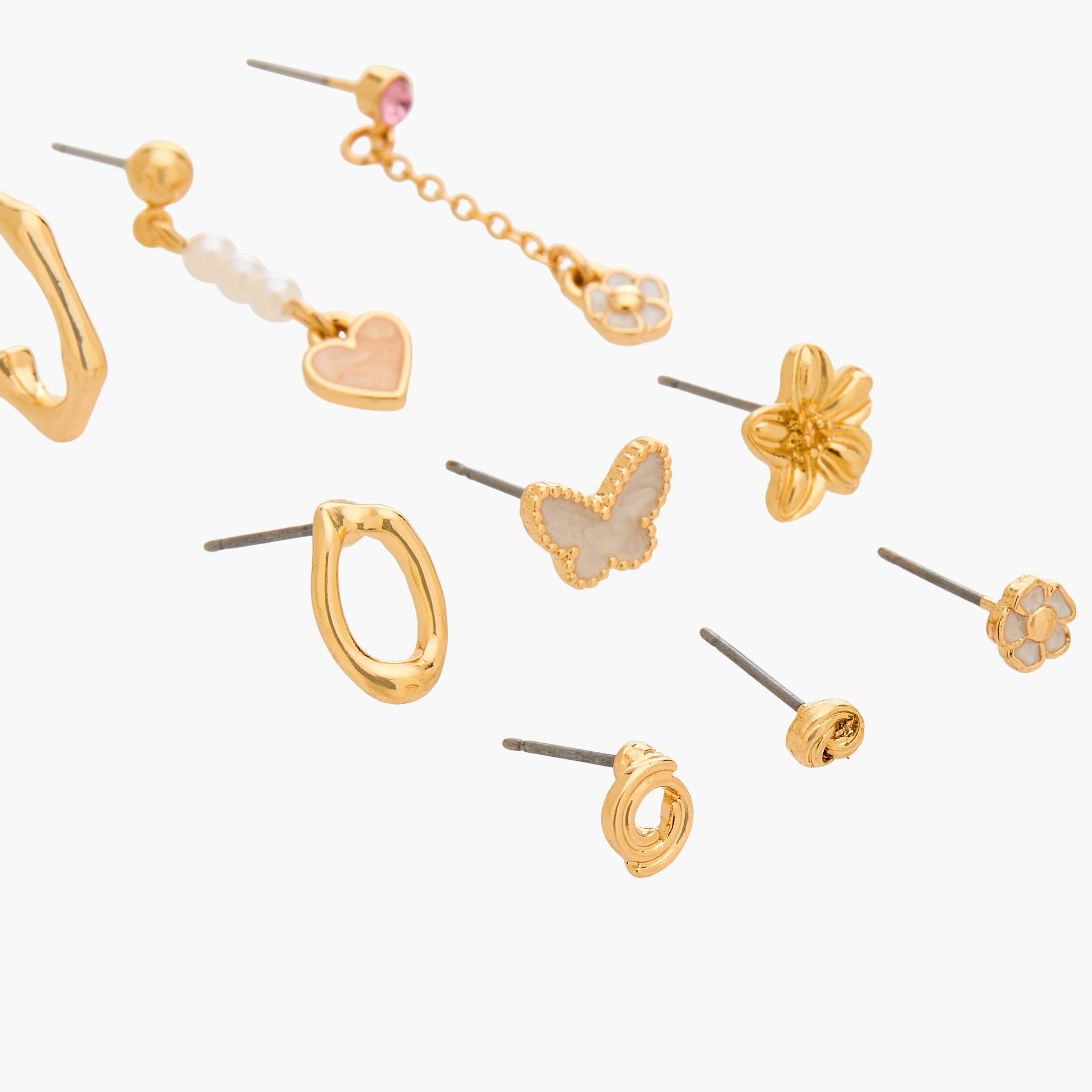 Gloo Pack of 9 Gold Tone Assorted Earrings with Pushback Closure-women-watchesandjewellery-jewellery-earrings-image-3