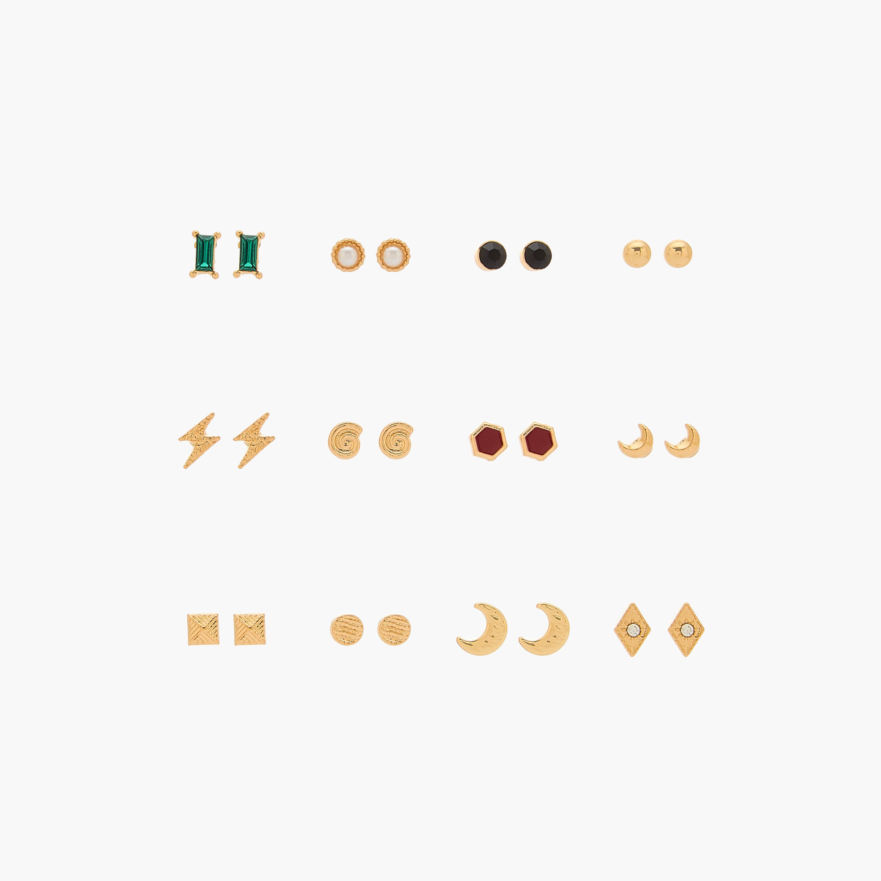 حلقان متنوعة بلون ذهبي ومكبس إغلاق من جلو - عبوة 12-women-watchesandjewellery-jewellery-earrings-image-1